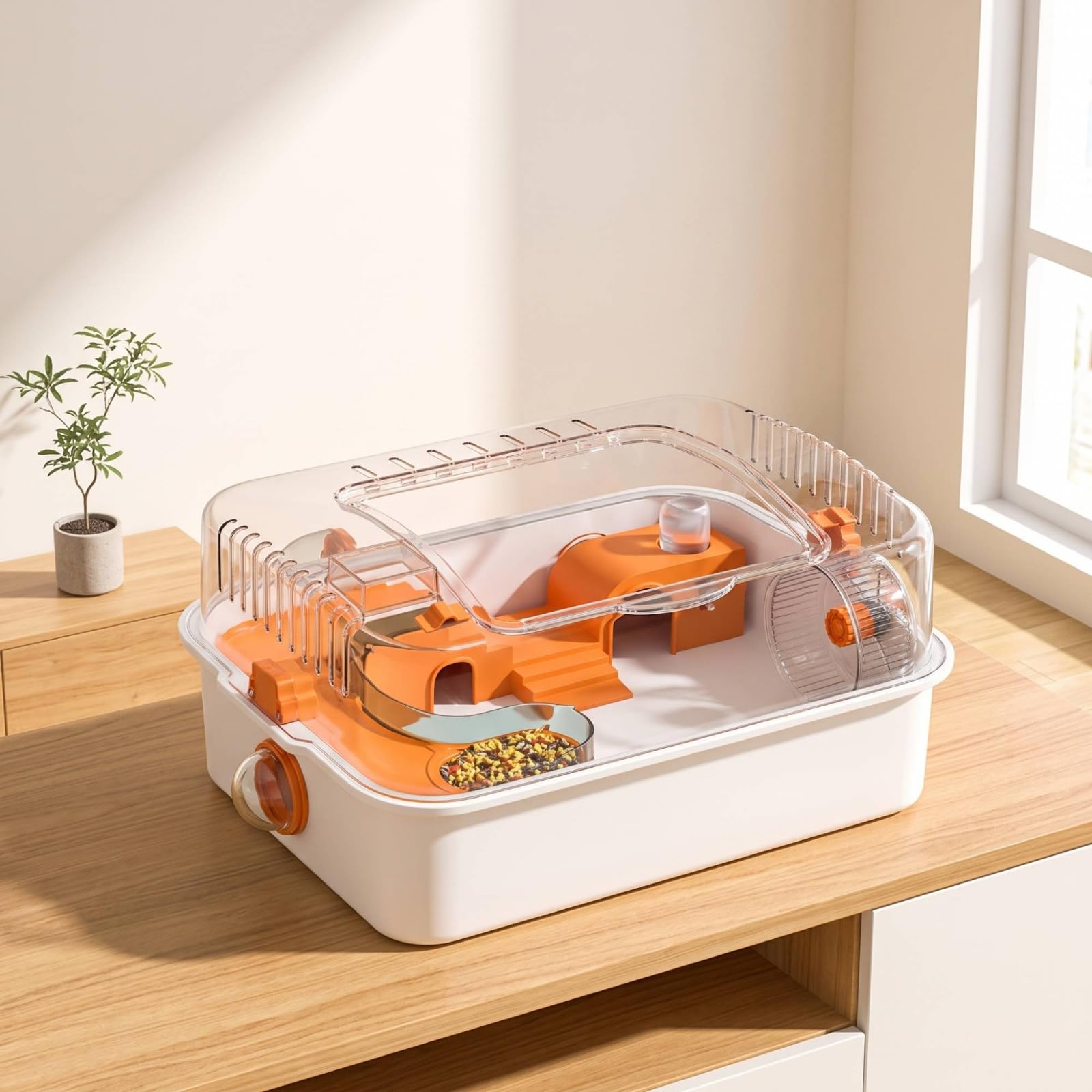 Gabbia con Ruota Trasparente Gabbia con Tunnel Multifunzionale per Piccoli Roditori, Pacchetto Deluxe + Ruota da Corsa Grande Aggiornata Diametro 16.5cm