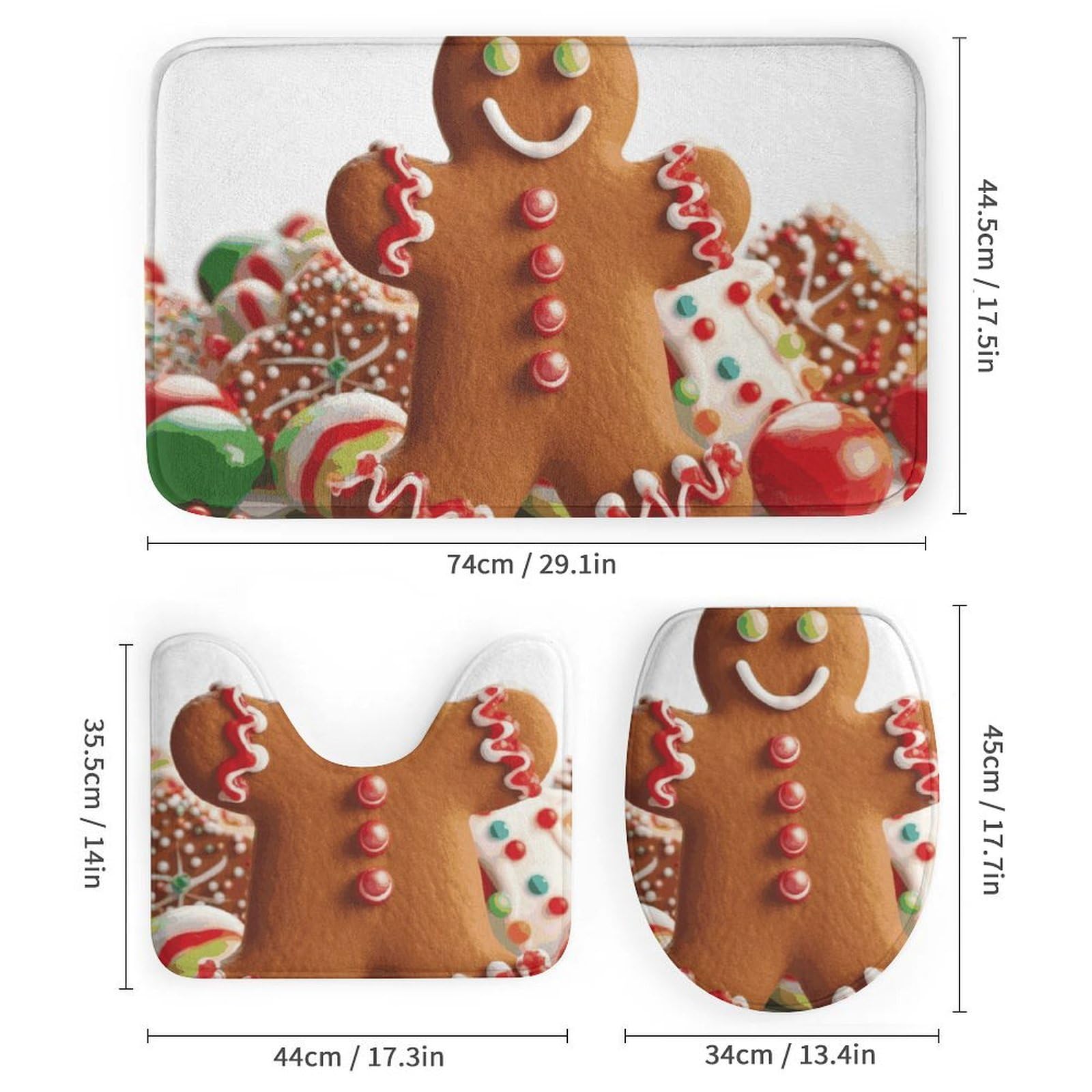 Aprophic Weihnachts-Duschvorhang-Set 4-teilig – Mit Badematte, WC-Deckelbezug & Haken, Rutschfest, Wasserdicht