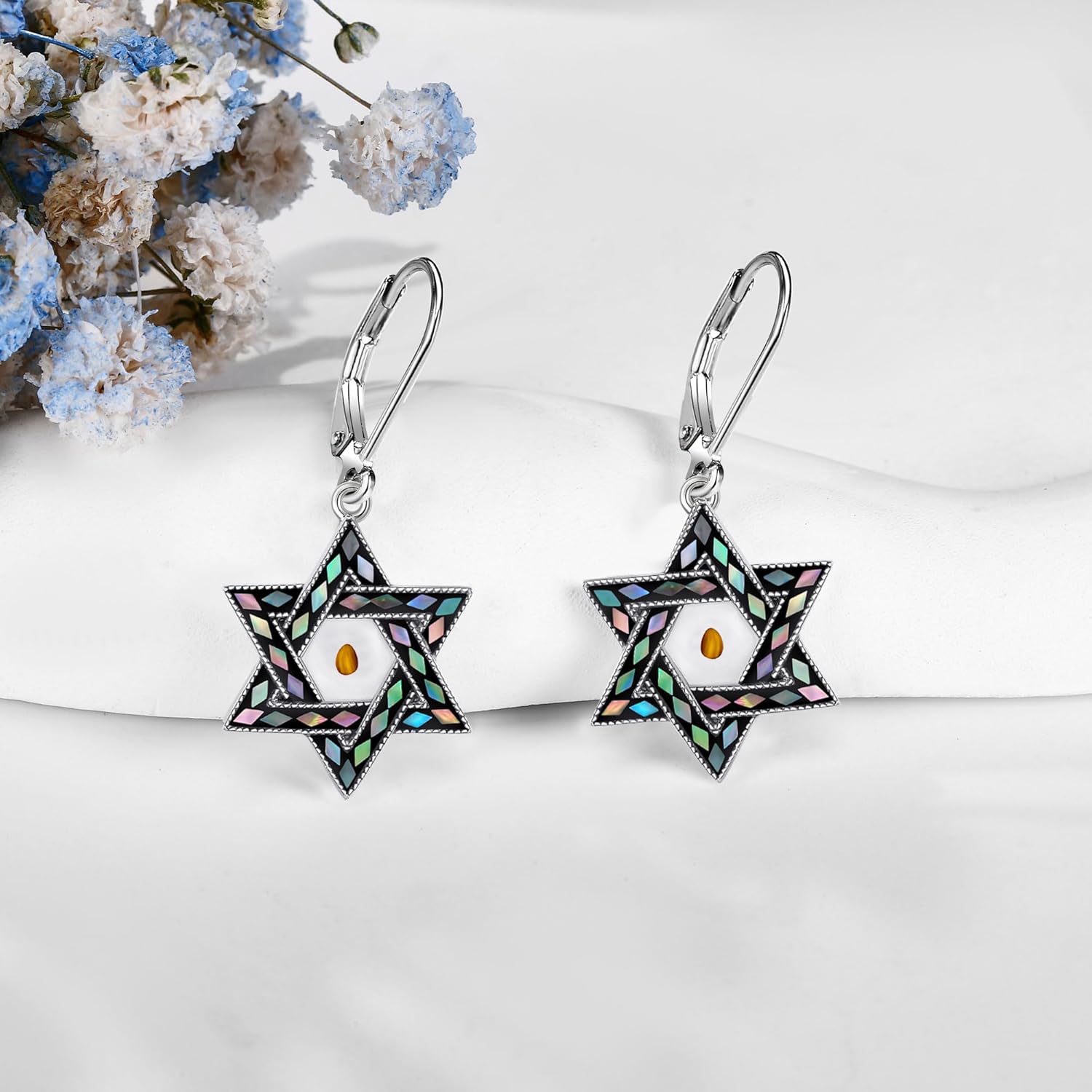 Star of David Earrings 925 Sterling Silver Cross Star of David Dangle Drop Earring Jewish Christian Jewelry Gifts for Women - Image 3
