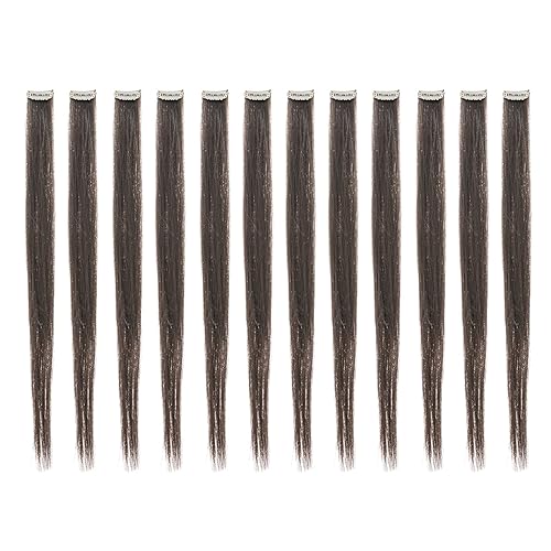 SWACC 12 extensiones de cabello lacio de un color con clip, extensiones de cabello sintético de rayas de color marrón oscuro (marrón oscuro-4#)