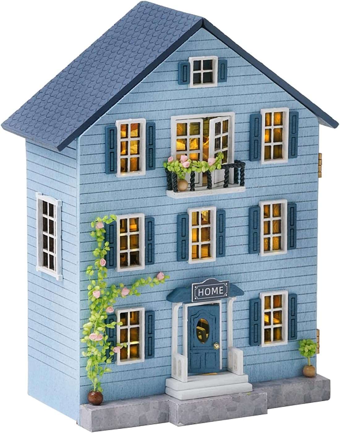 Dollhouse Miniature with Furniture, DIY Wooden Dollhouse Kit Plus LED Lights, Creative Room for Valentine's Day Gift Idea (D031)