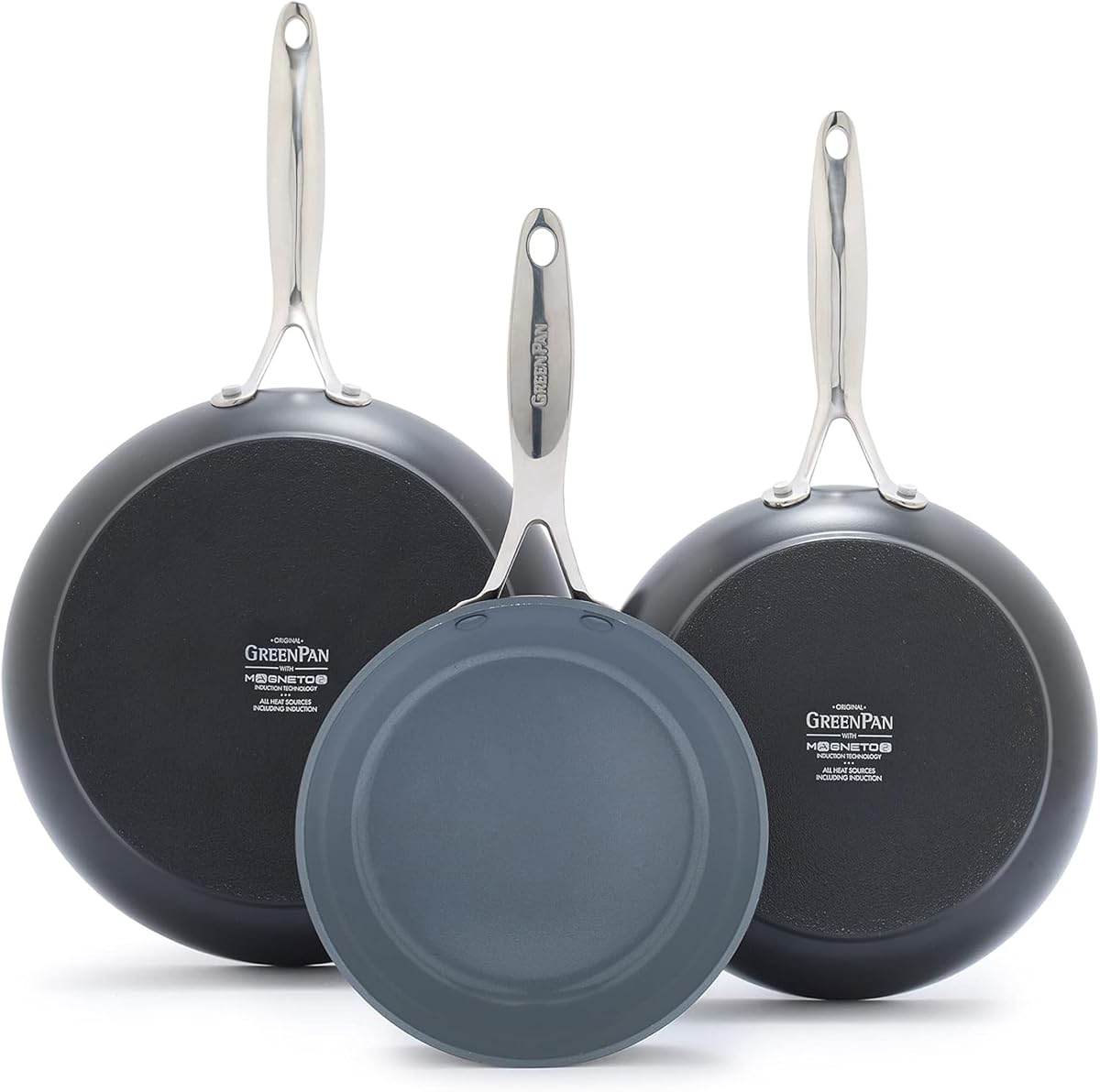 Valencia Pro 3 Piece (8", 9.5" & 11") Ceramic Nonstick Skillet Set | Frying Pans, PFAS-Free Nonstick, Induction Ready, All Cooktop Compatible, Hard Anodized, Gray, Dishwasher & Oven Safe to 600F