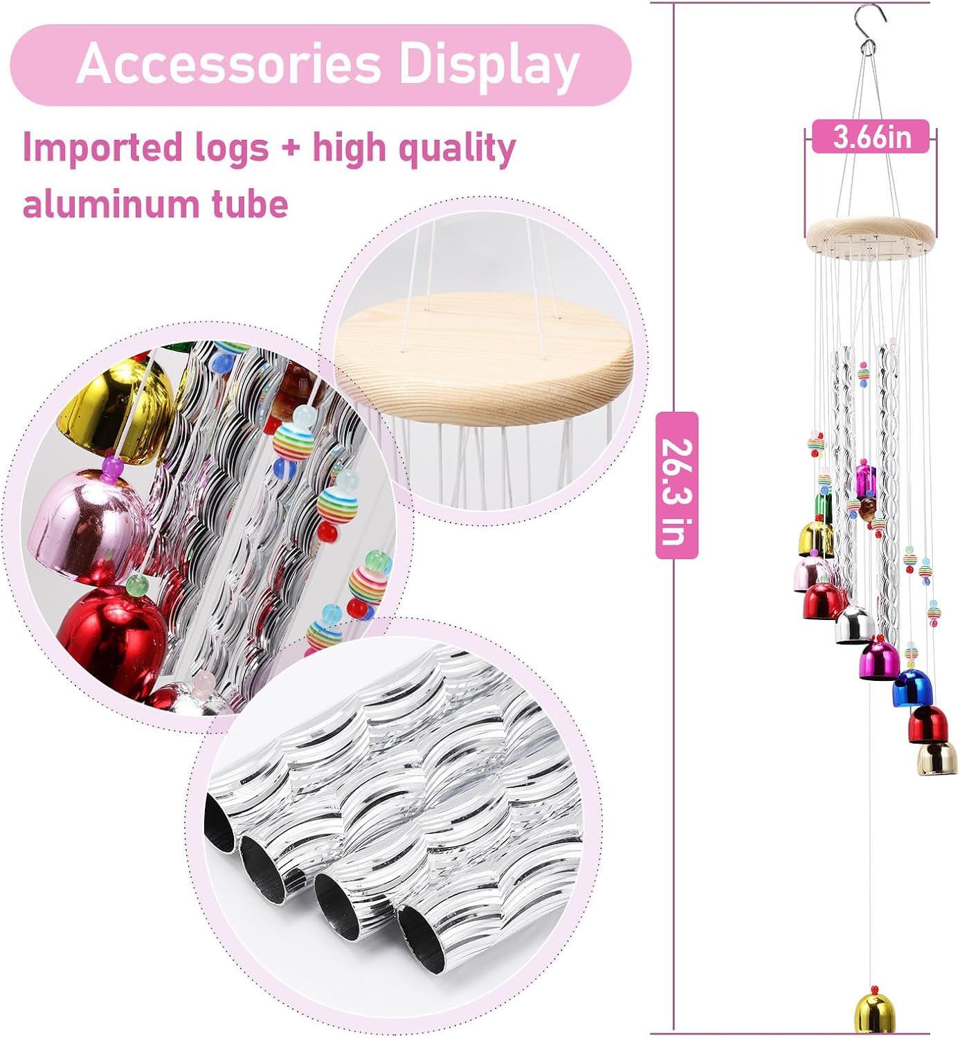 BWINKA Pleasant Colorful Wind Chimes with 4 Aluminum Tubes 13 Bells with Soothing Sound for Patio Porch Backyard Decoration/Meditation/Yoga… - Image 2