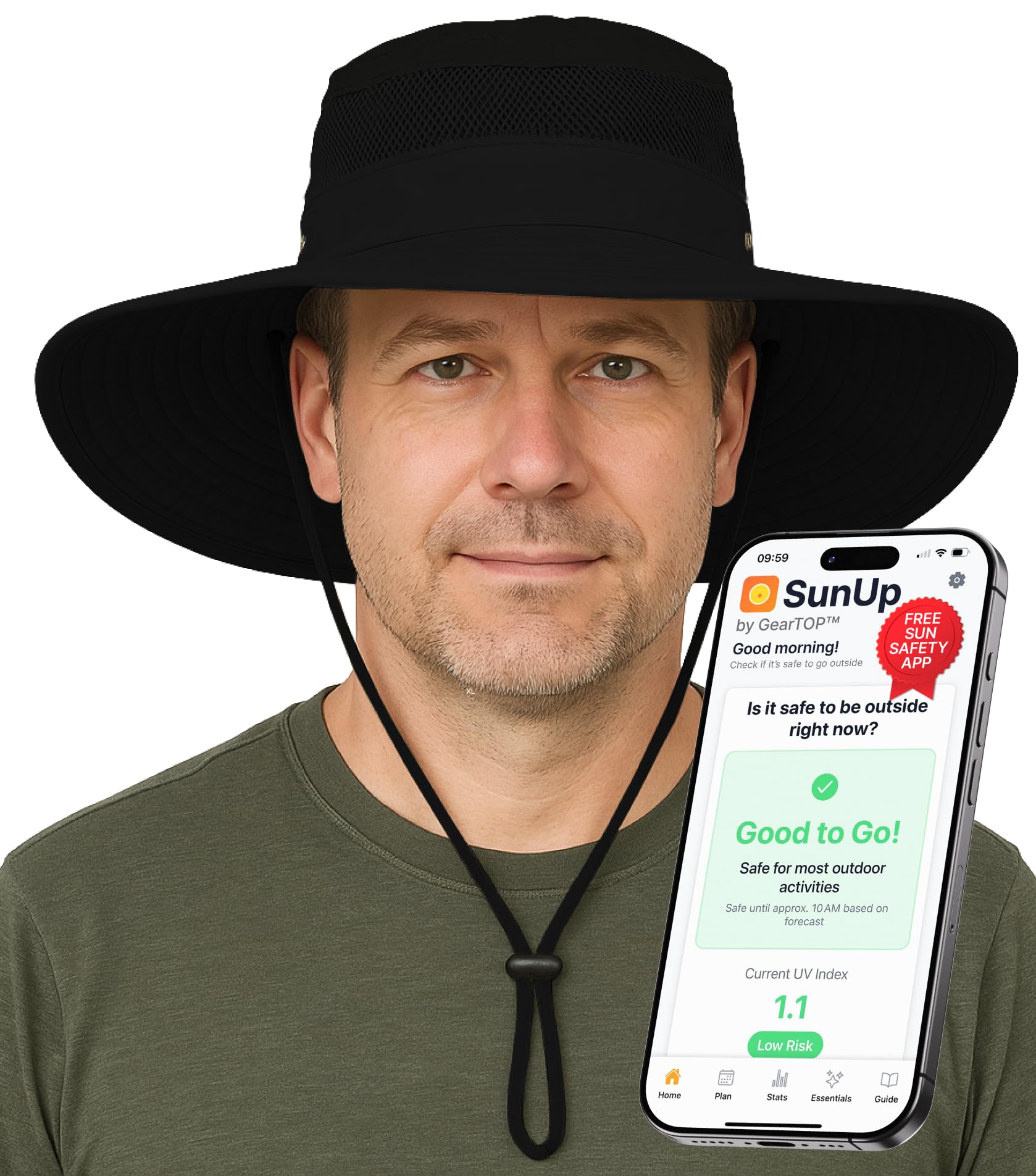 GearTOP Safari Hat for Men Sun Hats for Women UV Protection UPF 50+ Fishing, Gardening, Hiking Hat (22-23 1/2")