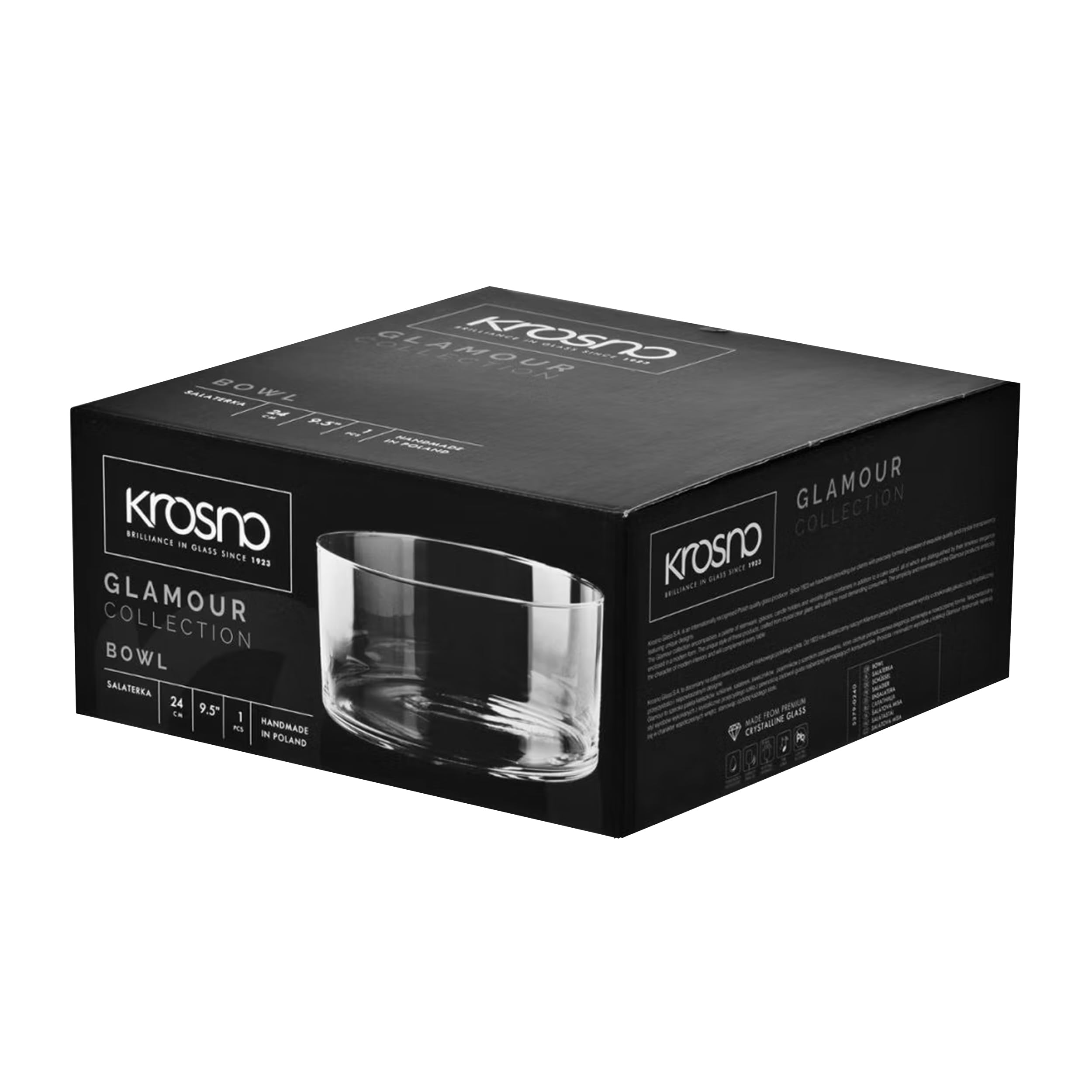 KROSNO Ensaladera de cristal, 24 cm, Hecho a mano, Colección Glamour | Bol ensalada, frutero, aperitivos, cocina, Cristal sin plomo, Apto para lavavajillas, Cristalería elegante, Idea de regalo