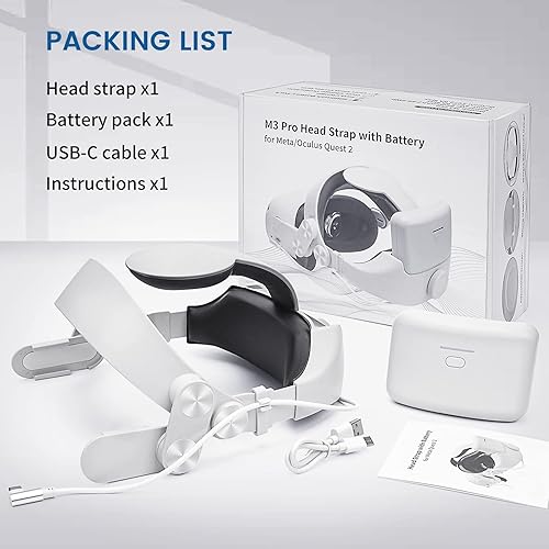 Miniatura 6 de Head Strap with Battery for Quest 2M3 Pro Adjustable Elite Strap with 8000mAh Battery PackExtend Playtime Fast Charging Balance Weight Design