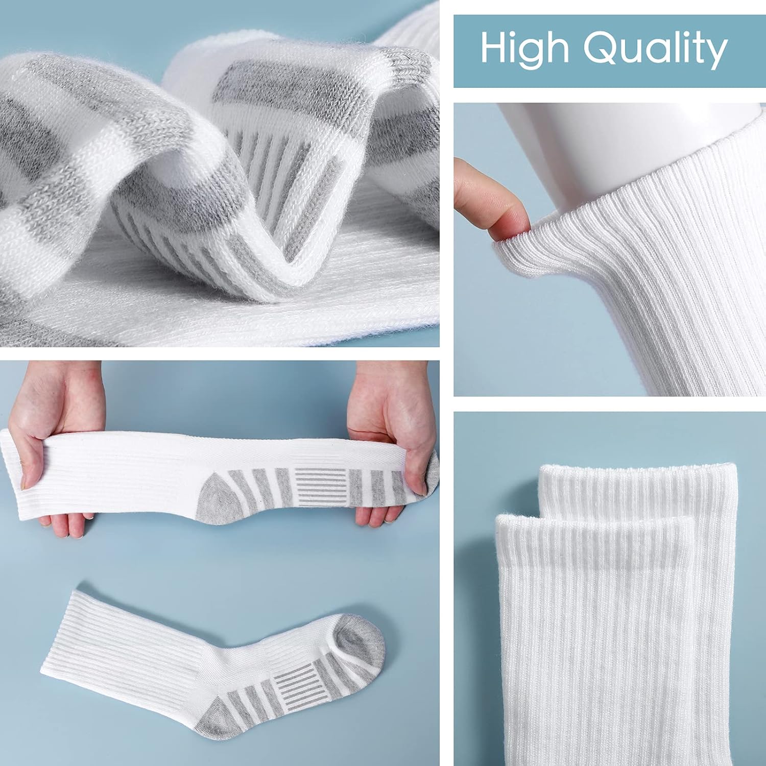 Generic Men’s and Women's Athletic Running Socks 6 Pairs, 10-13, White - Image 2