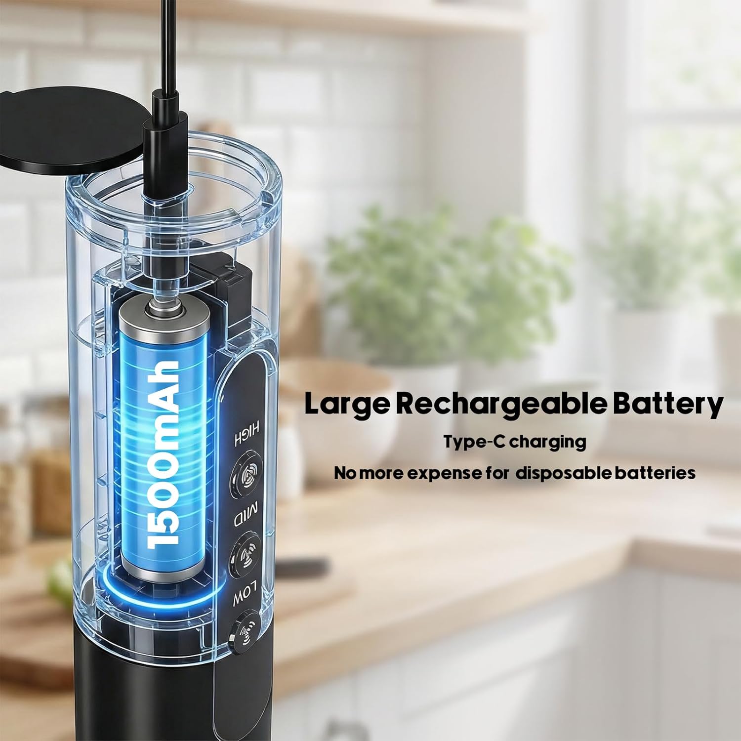 Rechargeable Milk Frother Handheld with 3 Speed, 3 Detachable Whisks with Stand, Electric Coffee Drink Mixer Wand for Cappuccino, Latte, Matcha, Hot Chocolate, Eggs,Protein Black