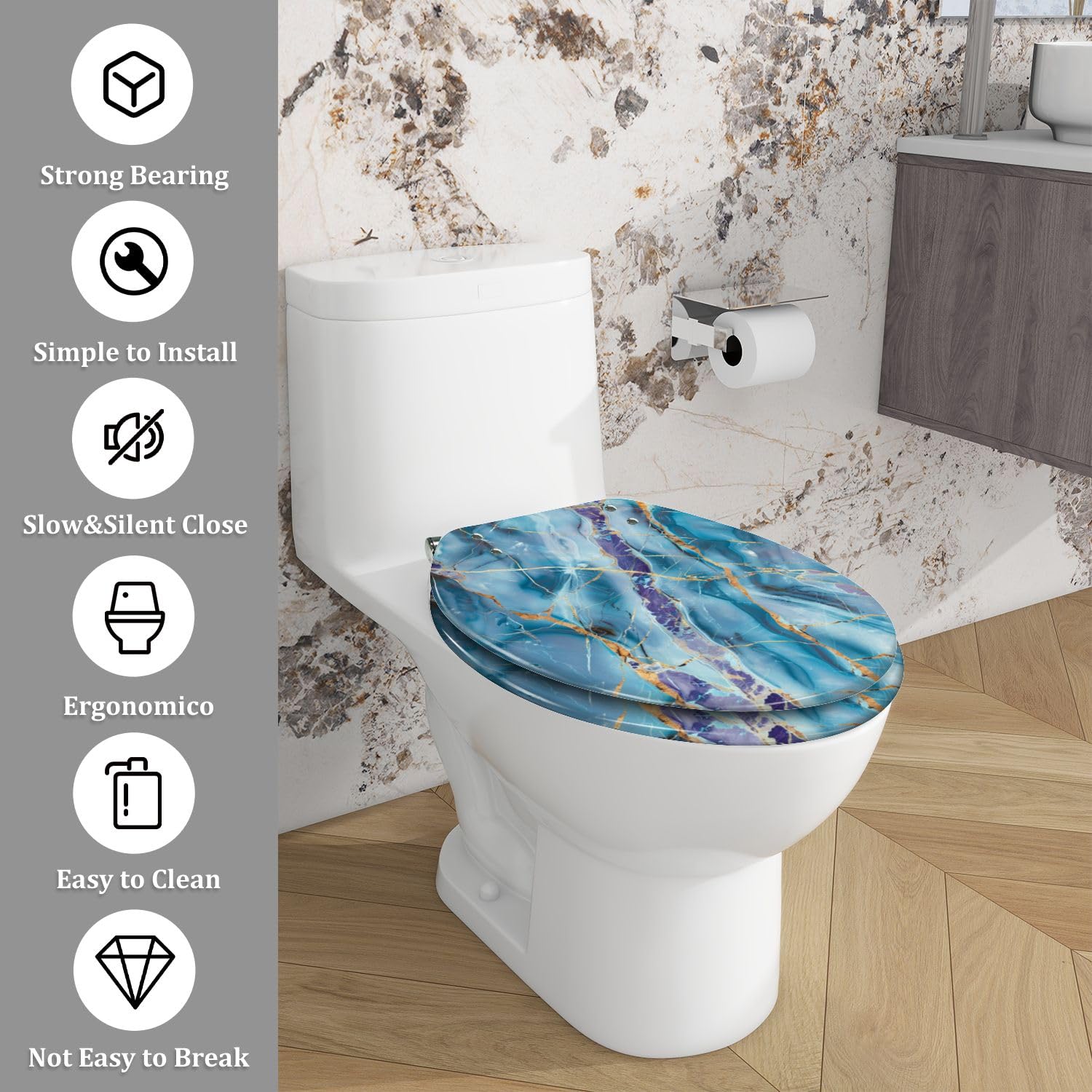 Asiento de inodoro genérico alargado de resina para baño