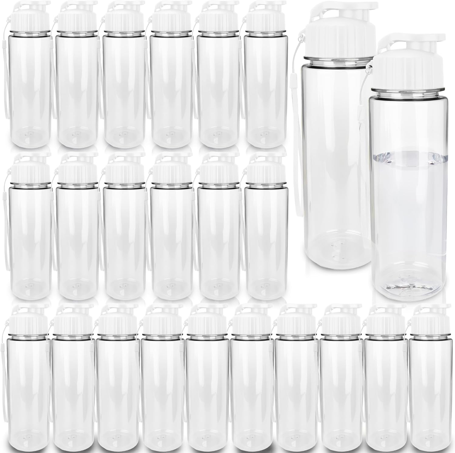 24 Pcs Plastic Water Bottles Bulk 17 OZ White Portable Leakproof Flip Top Drinking Water Bottles with Handle Strap for Outdoor Sports Cycling Hiking Camping Yoga Travel School Office Student Gifts