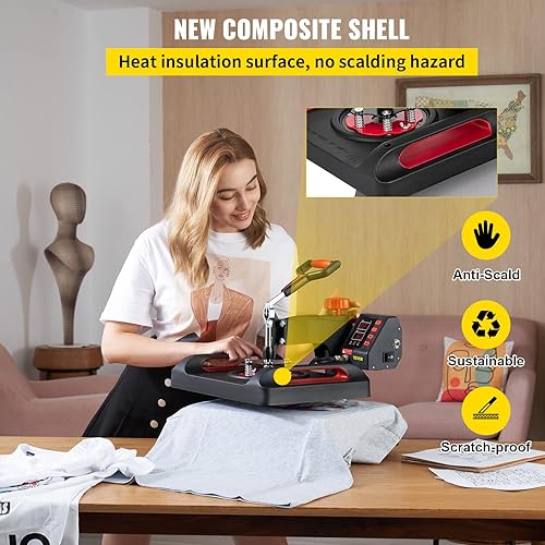 Miniatura 9 de VEVOR Máquina de prensa de calor 8 en 1 combo de 15 x 15 pulgadas, máquina de prensa digital de camisetas con oscilación de 360, prensa de calor de