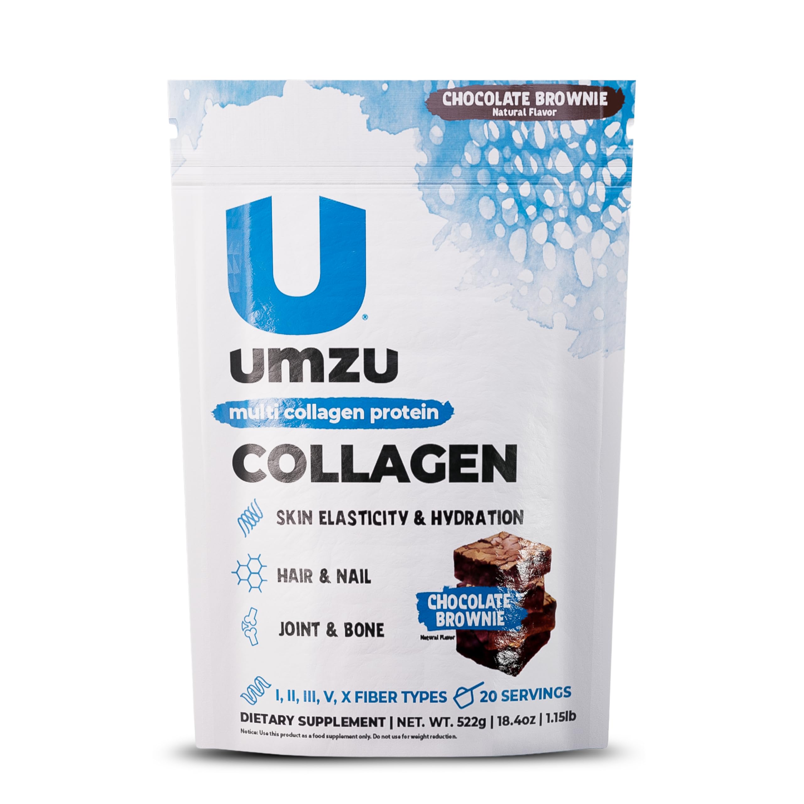 UMZU zuCollagen Protein - Multi Collagen, Support Skin, Hair, Joints, and Muscle Recovery - Chocolate Brownie Flavored, 90 Calories, 21 Grams Protein - 1 Scoop Per Serving (20 Servings)