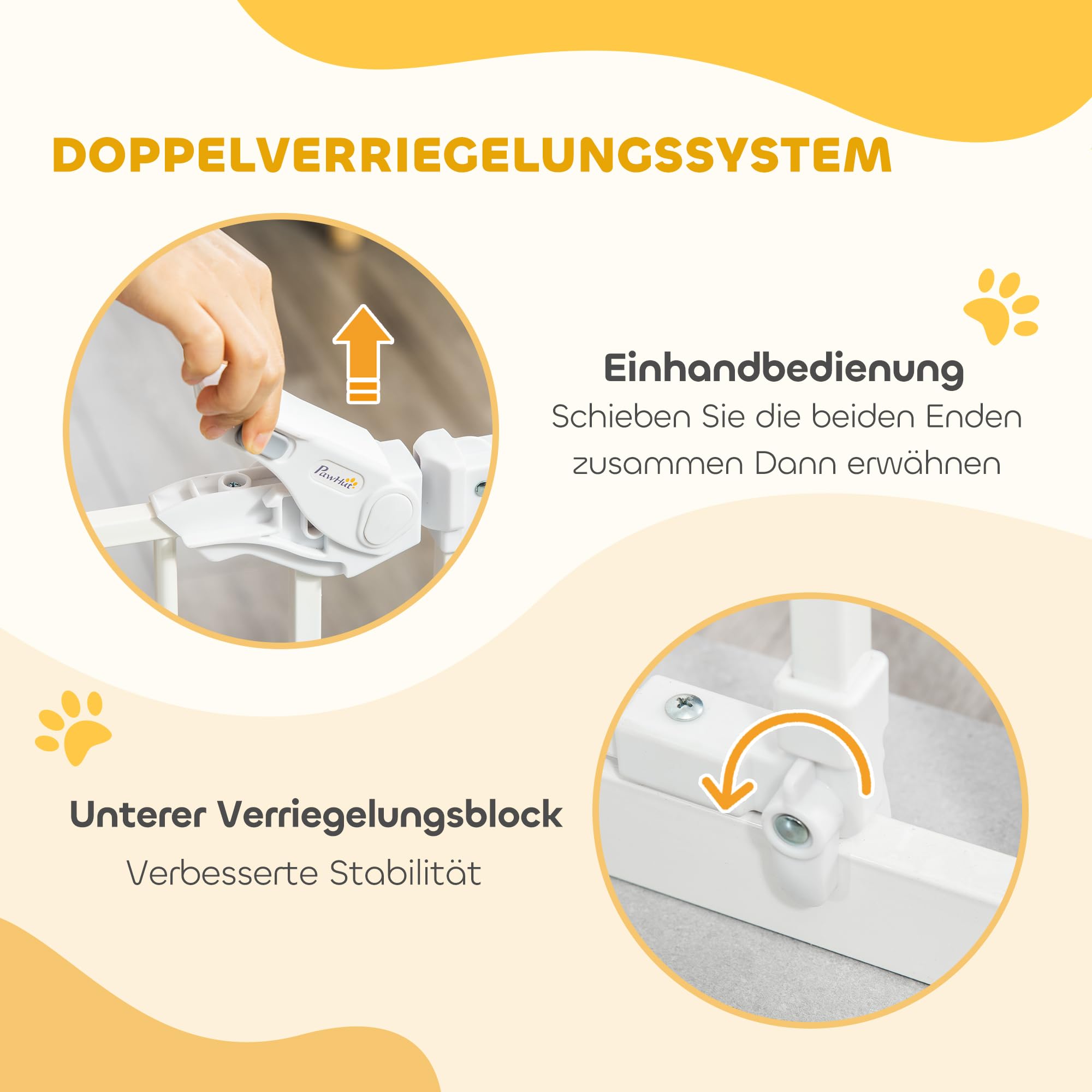 PawHut Treppenschutzgitter Ohne Bohren 74-80cm für Kinder Haustiere Weiß | Türschutzgitter, Kinderschutzgitter, Auto-Close, Einhand Öffnung, Doppelte Verriegelung, Türgitter für Treppen Türen