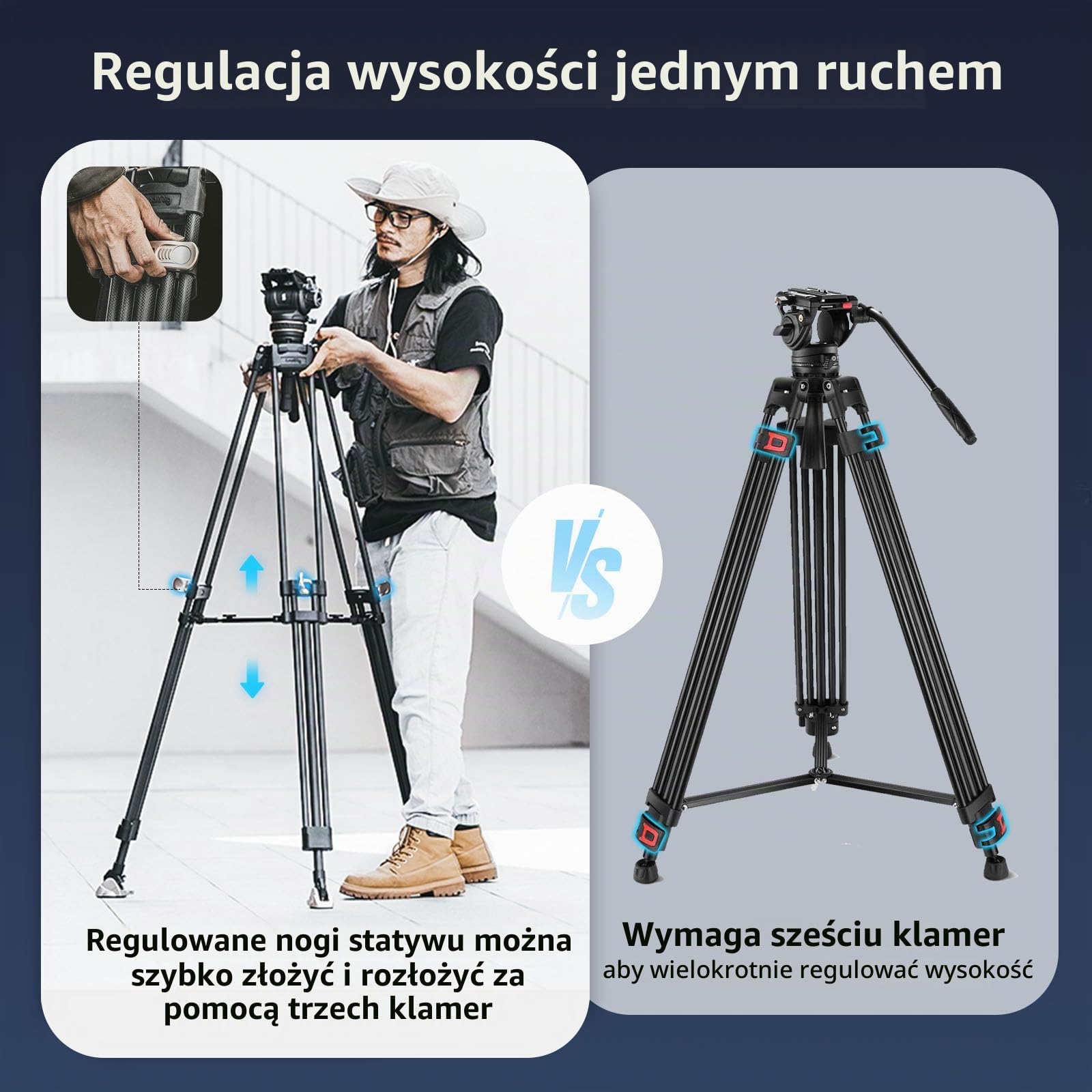 SMALLRIG AD-120 FreeBlazer Counterbalance Carbon Fiber Video Tripod Kit, 77-calowy statyw wideo z 6-stopniową przeciwwagą, bezstopniowa regulacja tłumienia podczas obrotu/pochylenia - 4463