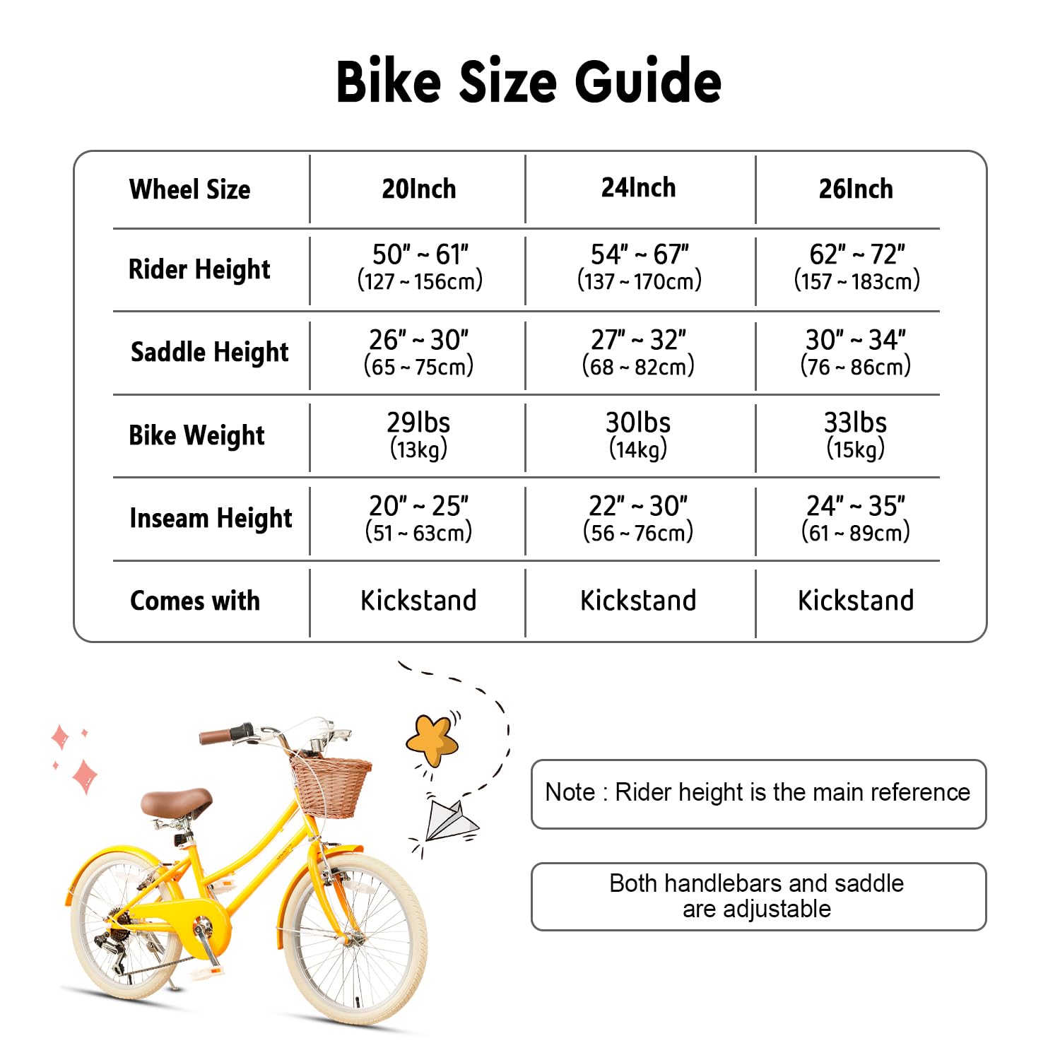 Glerc Missy 20" 24" 26" pollici Girl Cruiser 6 speed Hybrid city bike per bambini sopra i 6 anni con cestino in vimini leggero, vari colori