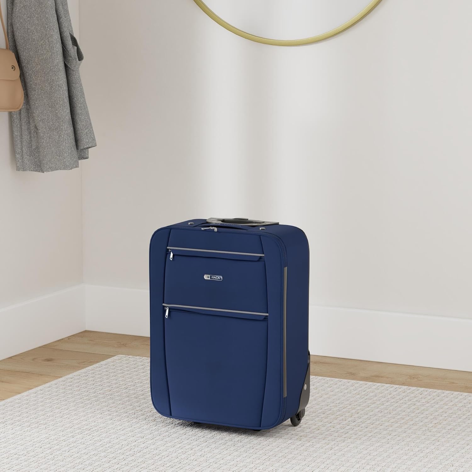 ITACA - Soft Cabin Suitcase Travel Small Suitcase with Wheels - EVA Hand Luggage Case with Telescopic Handle - Lightweight Suitcase Carry on Suitcase with Zippered Compartment - Cabin Luggage in 55cm, Navy, L, Hand Luggage
