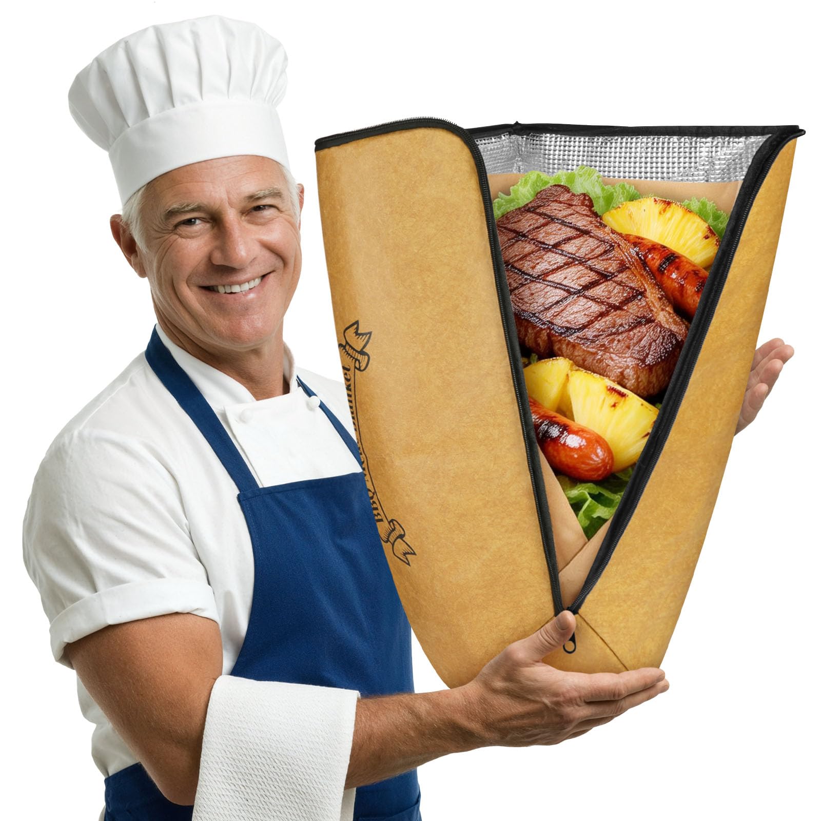 AUAUY BBQ Blanket for Resting Meat, 21 in Reusable Barbecue Bags with Wide Mouth, BBQ Accessories for Keep Meat Warm, Portable Barbecue Bag with Handle for Picnic Camping Grilling Turkey Beef Brisket