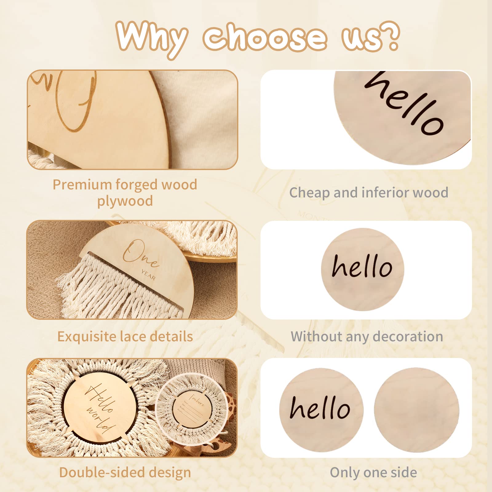 Snapklik.com : Boho Baby Monthly Milestone Cards 7 Pcs Wooden Double ...