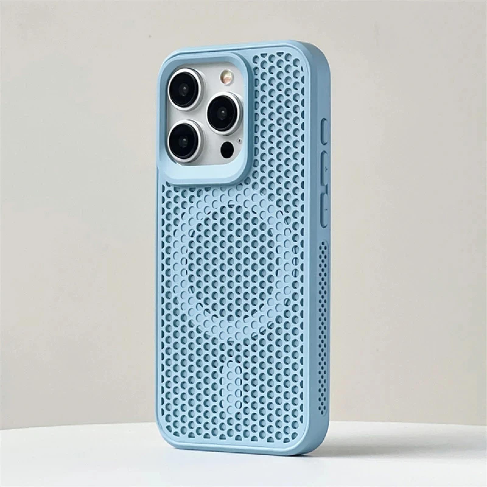Coque de luxe mate iPhone 15 Pro Max rigide bleue avec aération arrière - 8