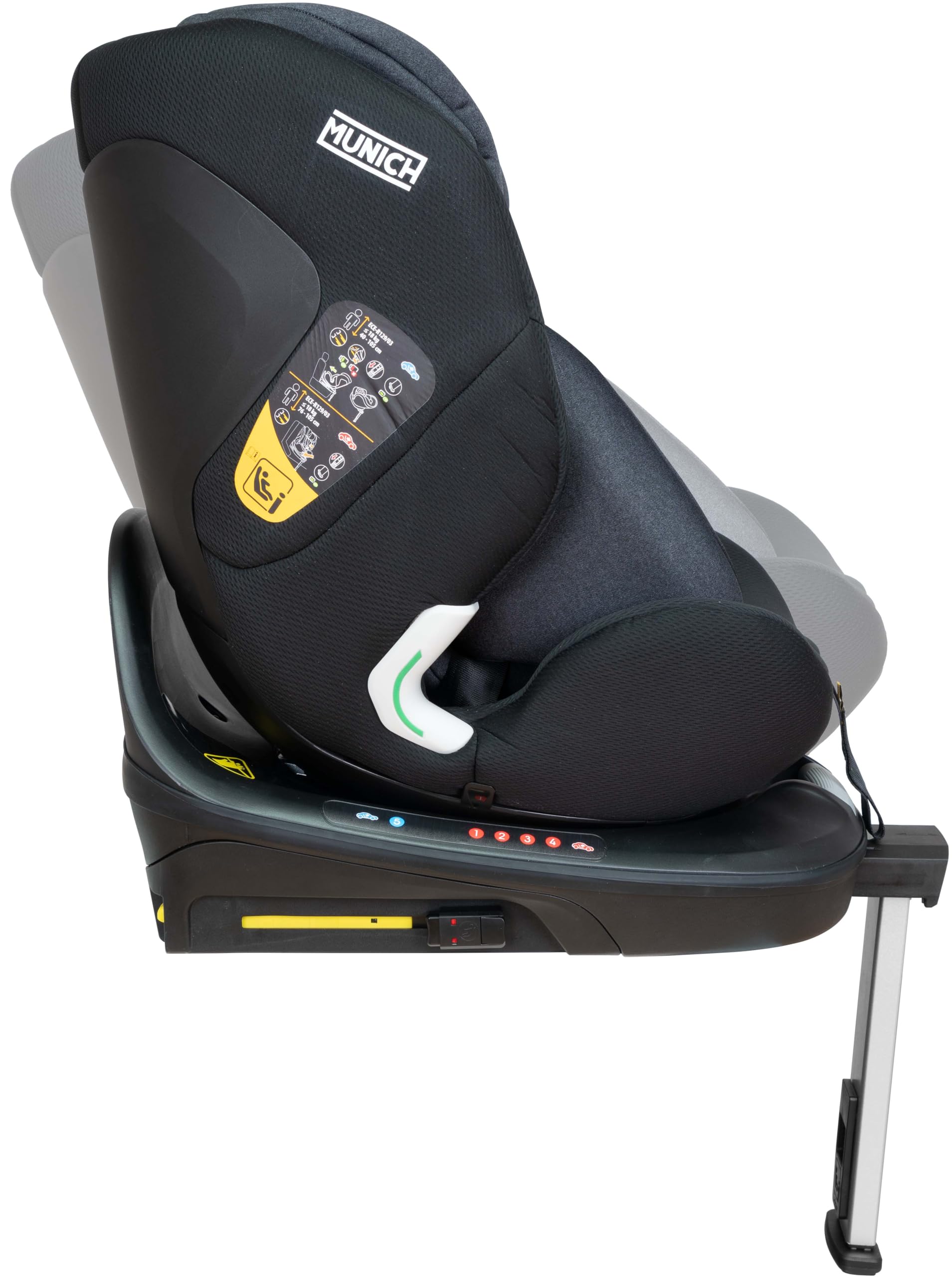 MUNICH Silla de coche bebé Mun60 giratoria 360º con isofix y support leg, multiedad para niños 40 a 150 cm (0 a 12 años) reclinado óptimo para el bebé, SPORT&FASHION, Color Dark Grey