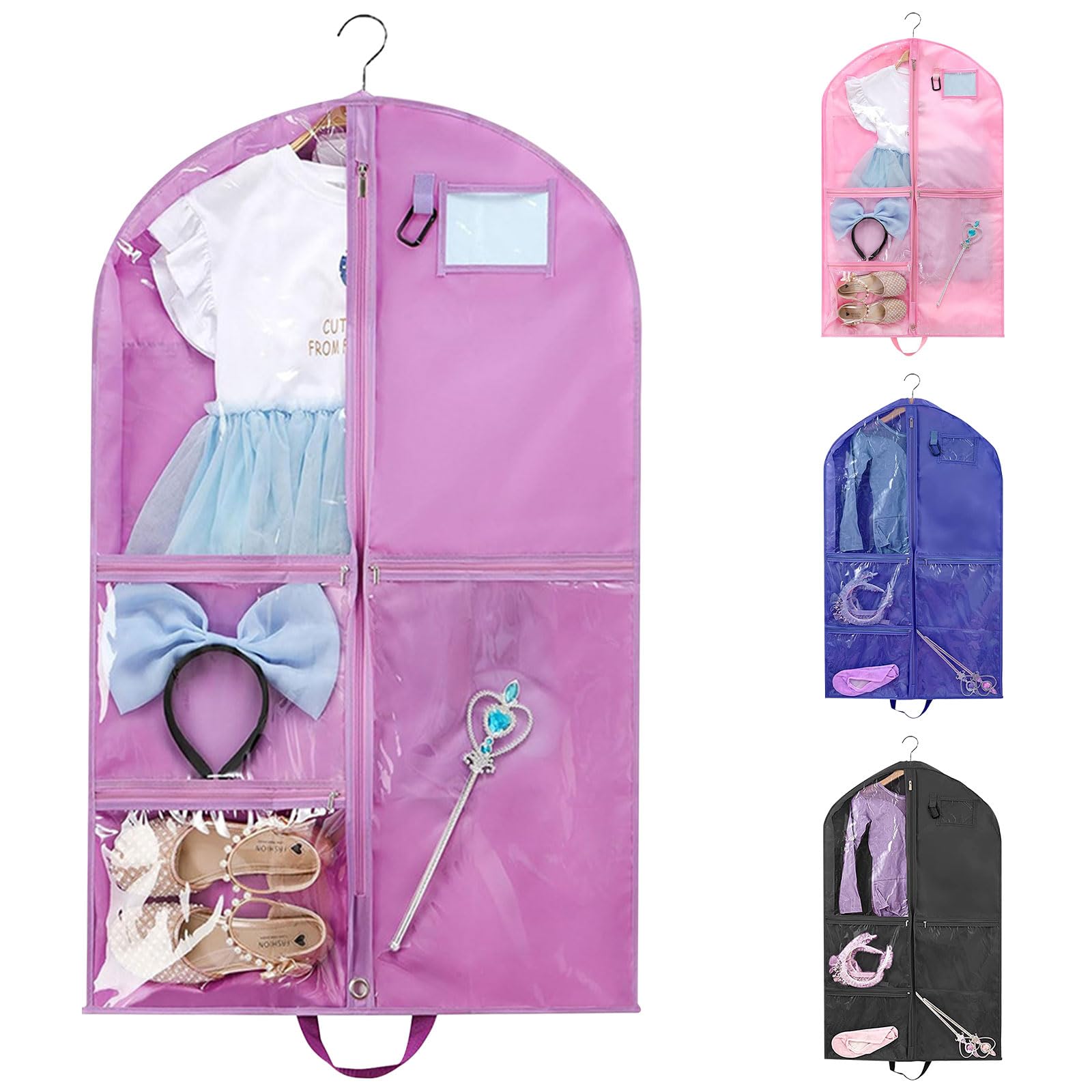 Lancry Purple Garment Bag For Kids Dance Costumes, Waterproof Dustproof Hanging Clothes Cover For Closet Storage, 40 Inch Competition Suit Carriers For Dancers Sports Theatre Recital Beauty Pageants Travel