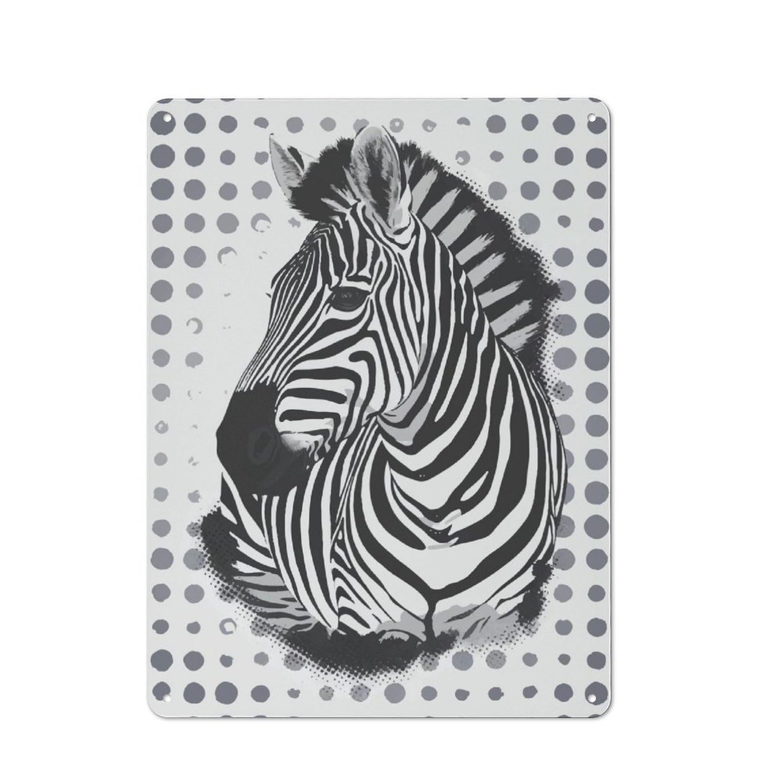 Metal Sign 40x30cm with Zebra Portrait with Polka Dots for Hallway Wall, Rustic Decor, for Wall Display Collectors