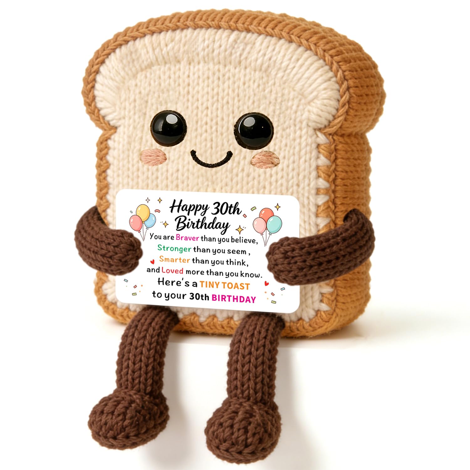 JMIMO 30th Birthday Gifts for Women Men,Cute Inspirational Handmade Emotional Support Crochet Toast With Card,Happy 30th Birthday Decorations for Daughter,Son,Sister Brother,Family,Friends Colleagues