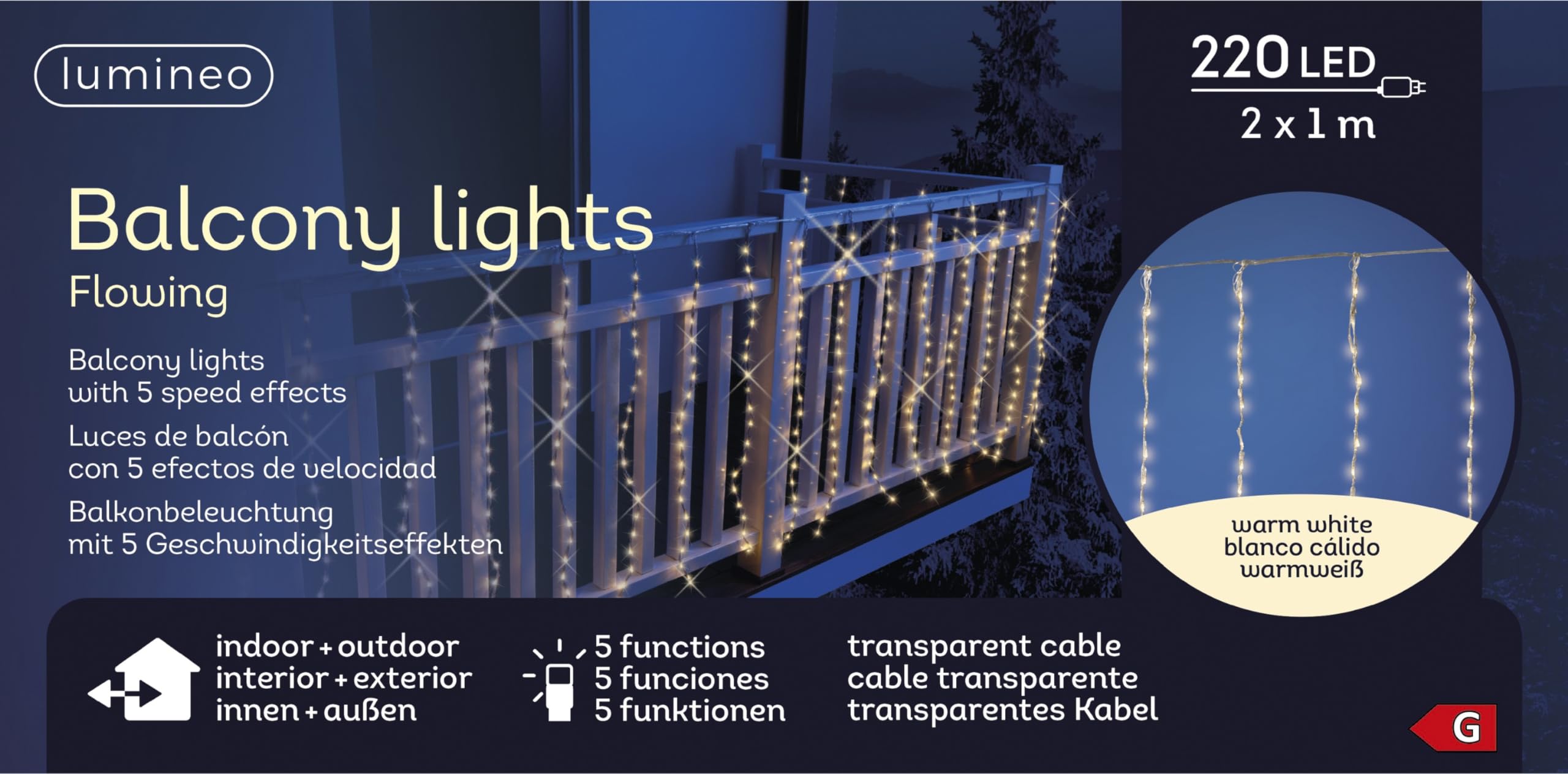 LUMINEO 71257 Cortina Led Balcón para Exterior, Blanco, 200 x 100 Cm