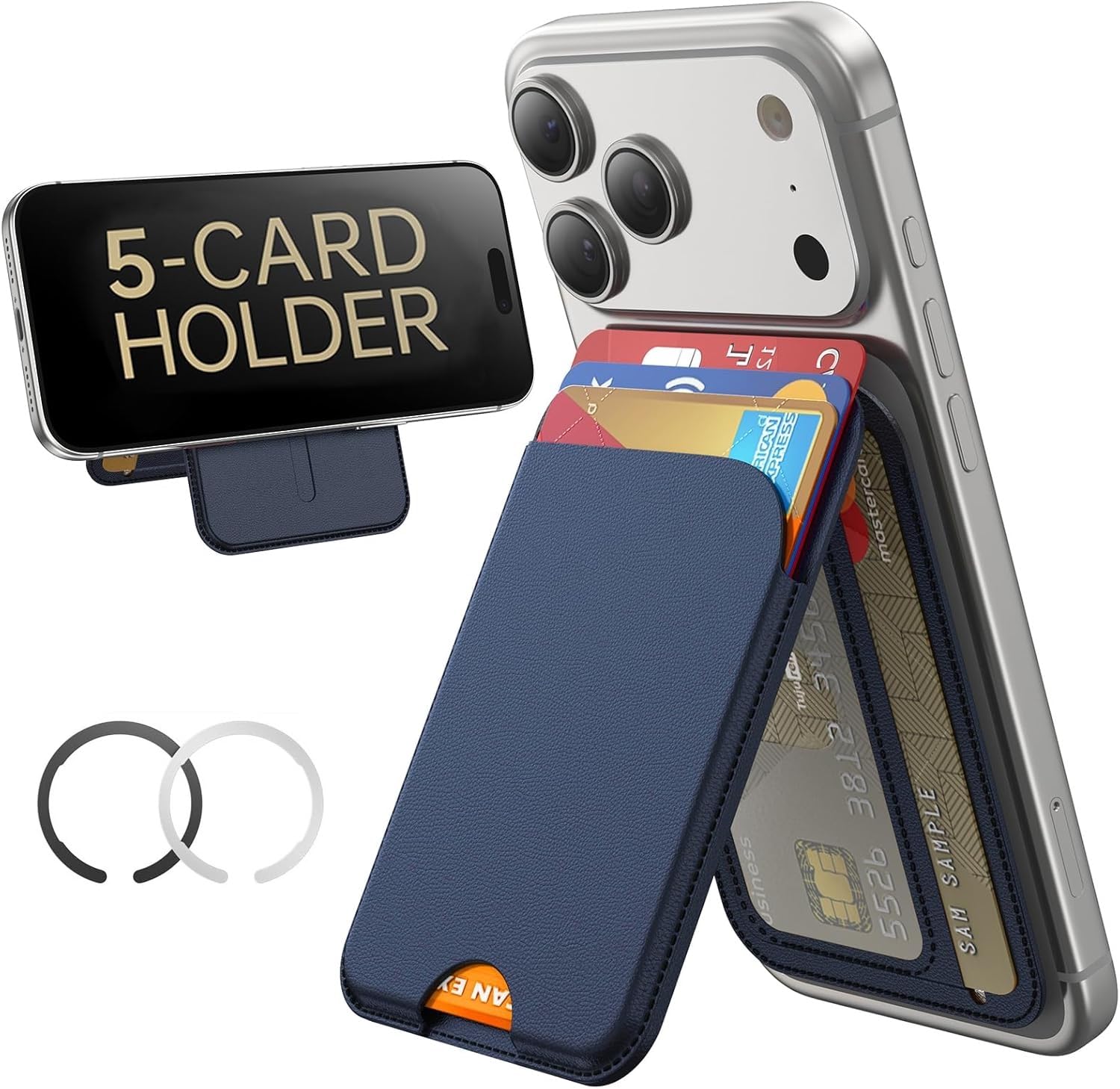 Meyaar Magnetic Wallet for iPhone & Android | MagSafe Card Holder with 2 Adhesive Metal Rings | 5 Card Holder for MagSafe Cases & Android Phones | Vegan Leather (Black) — Amazon image 15