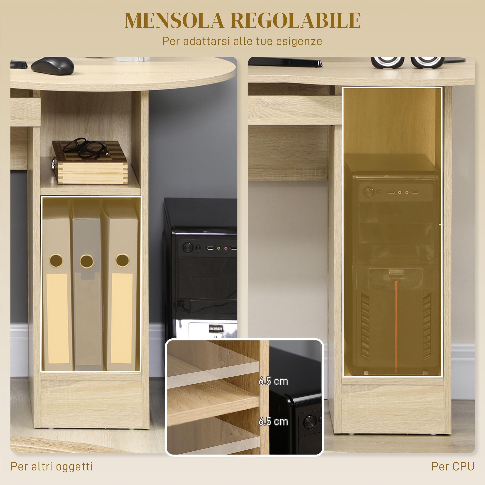 HOMCOM Scrivania PC per Ufficio con Scaffali 125x60x74cm Color Legno | Scrivania per Computer, Ripiano Testiera, 3 Cassetti in Legno