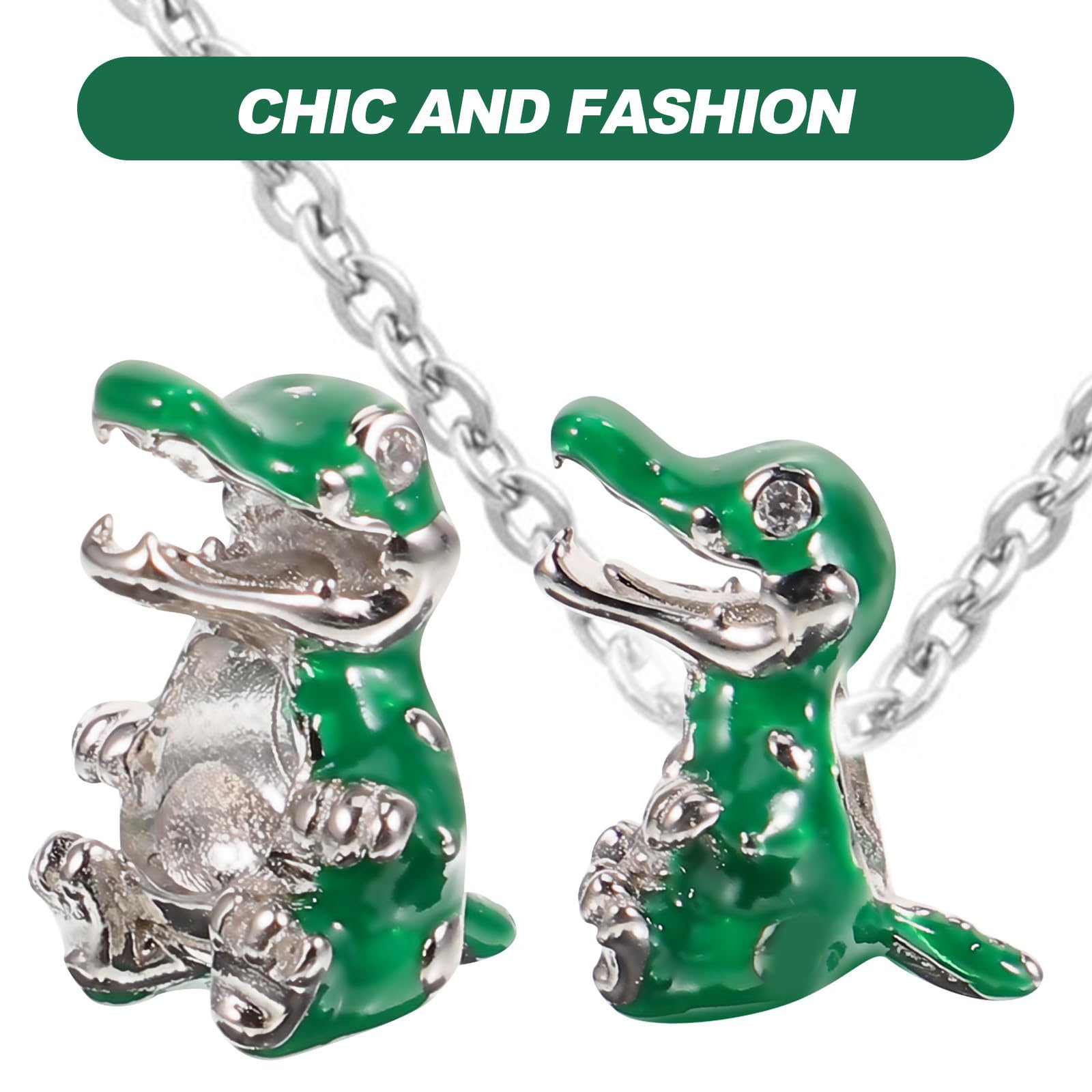 Ciondolo DIY Bracciale Piccolo Coccodrillo Argento in Verde, Bead
