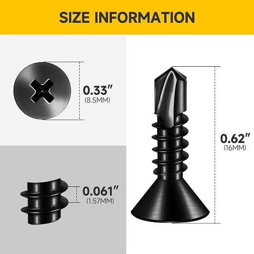 (400pcs) #10 x 5/8" for Sheet Metal Self Tapping Screws, 410 Stainless Steel Black Oxide, Flat Head miniatura 2