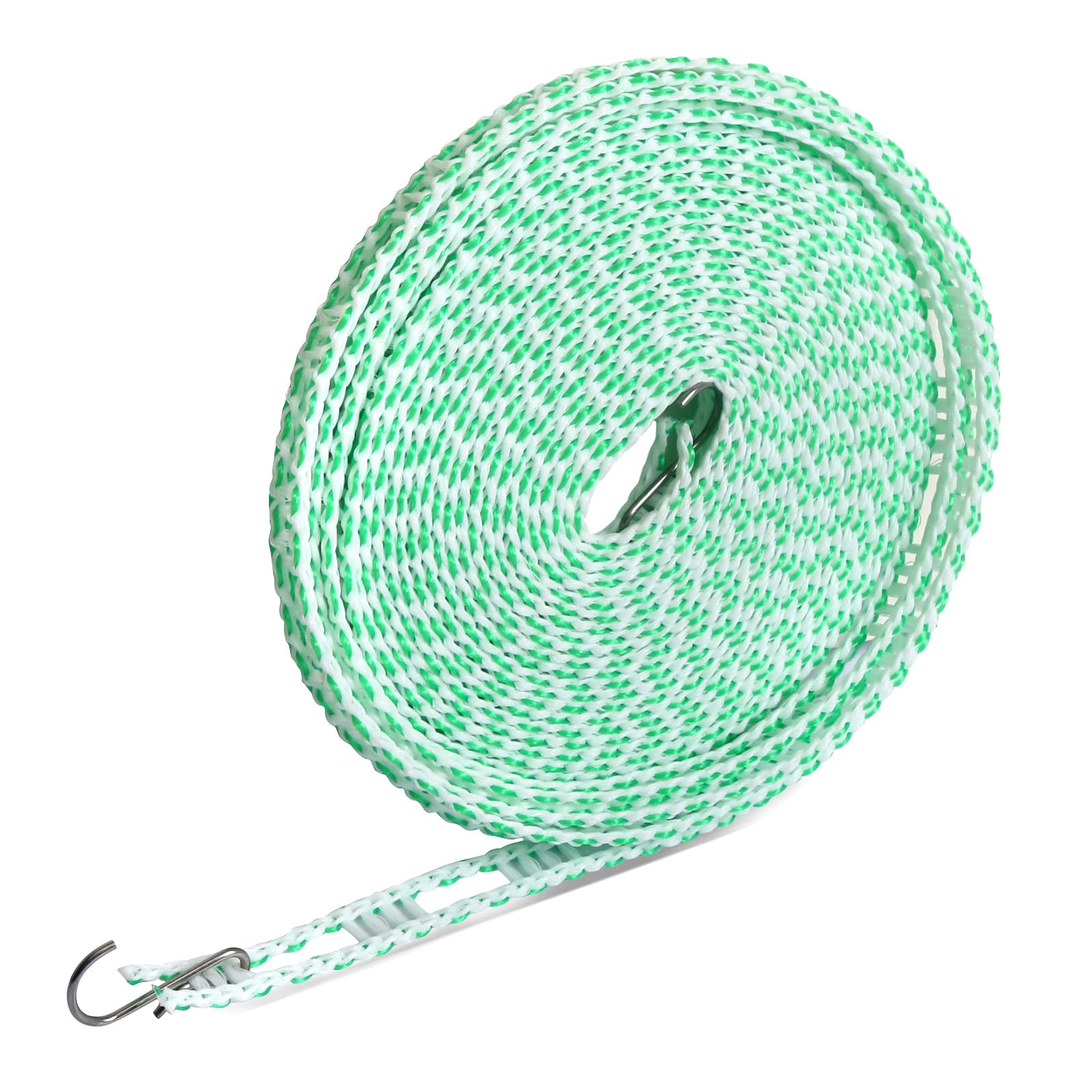 ComeHome 10m/ 32.8ft Windproof Non-Slip Clothesline, Rope for Hanging Clothes Portable Clothes Line with PE Material, Clothes Drying Rope for Outdoor Camping Travel Hanger or Home Use (Green White)
