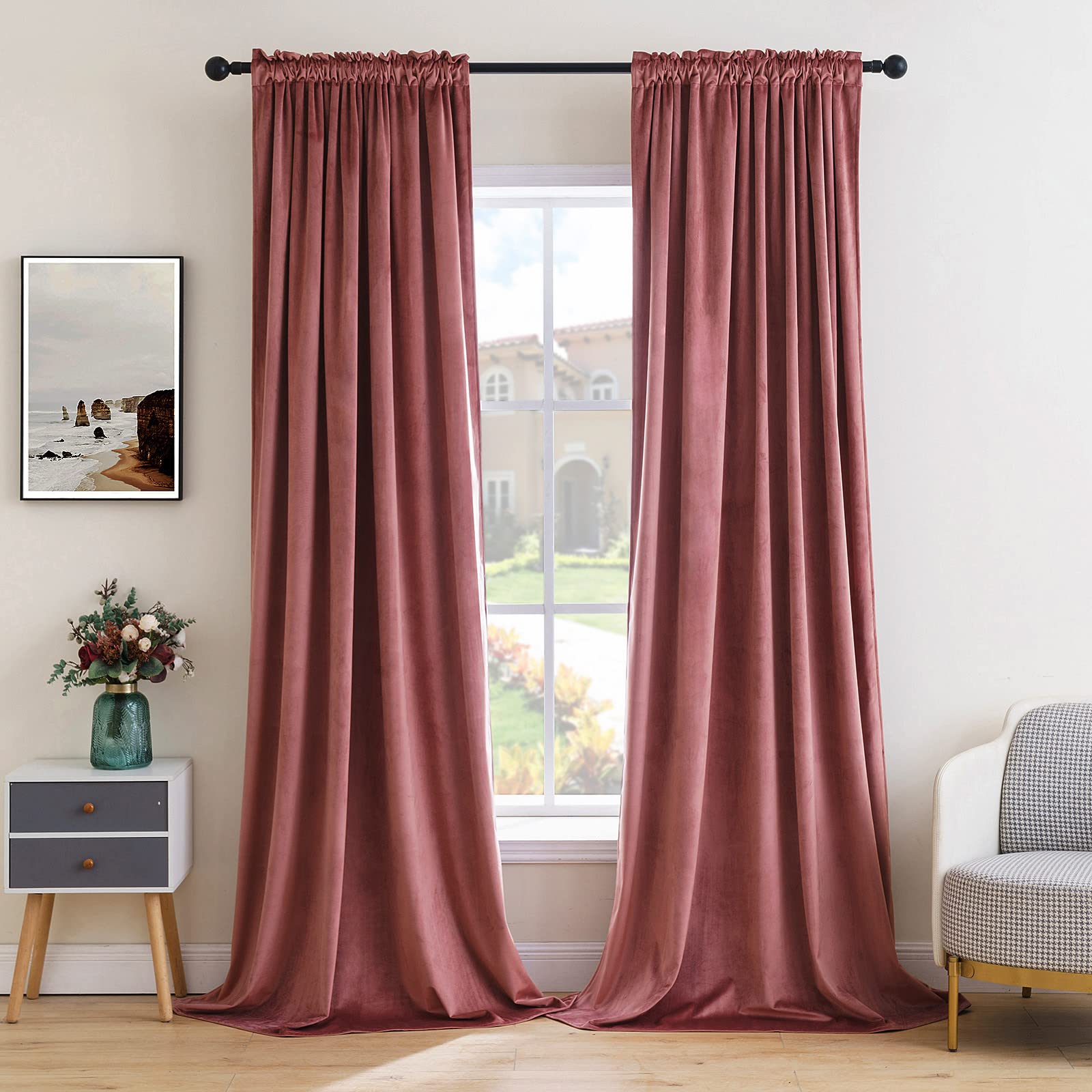 MIULEE Dusty Rose Pink Velvet Room Darkening Curtains for Bedroom W52xL120