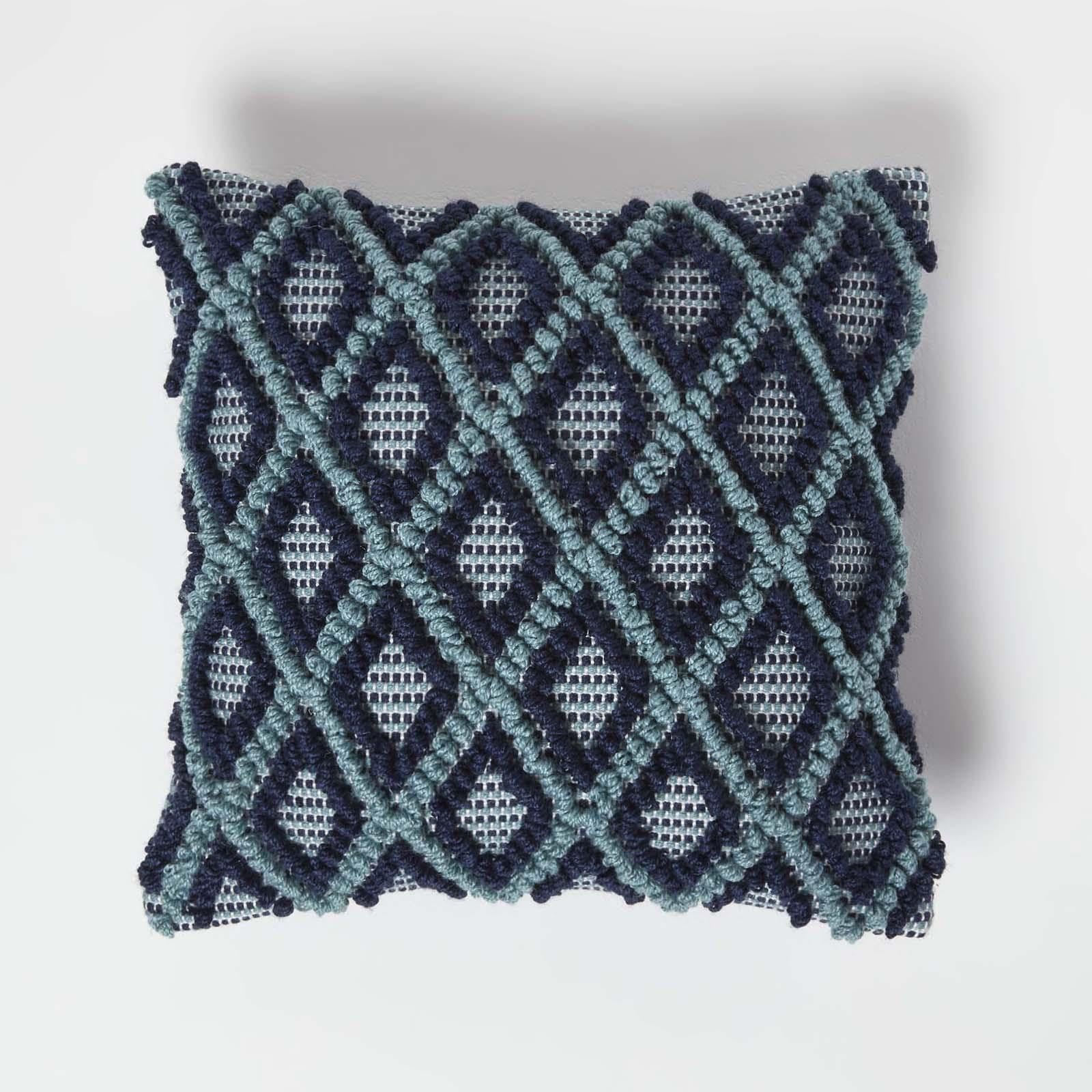 Homescapes Navy Tula Handwoven Textured & Teal Cushion | Size: 45Cm X 45Cm