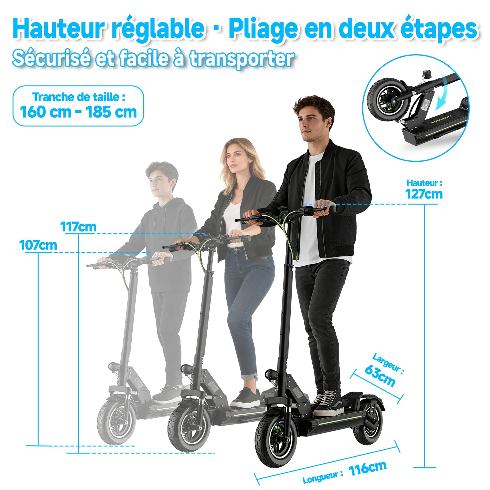 TODIMART D6 Trottinette Électrique Adulte, Autonomie 50–55 km, Batterie 48V 13Ah, Moteur 500W (800W Max), Pliable, Puissante, Double Suspension, Tout-Terrain, Ultra Légère, Scooter Electrique Adulte