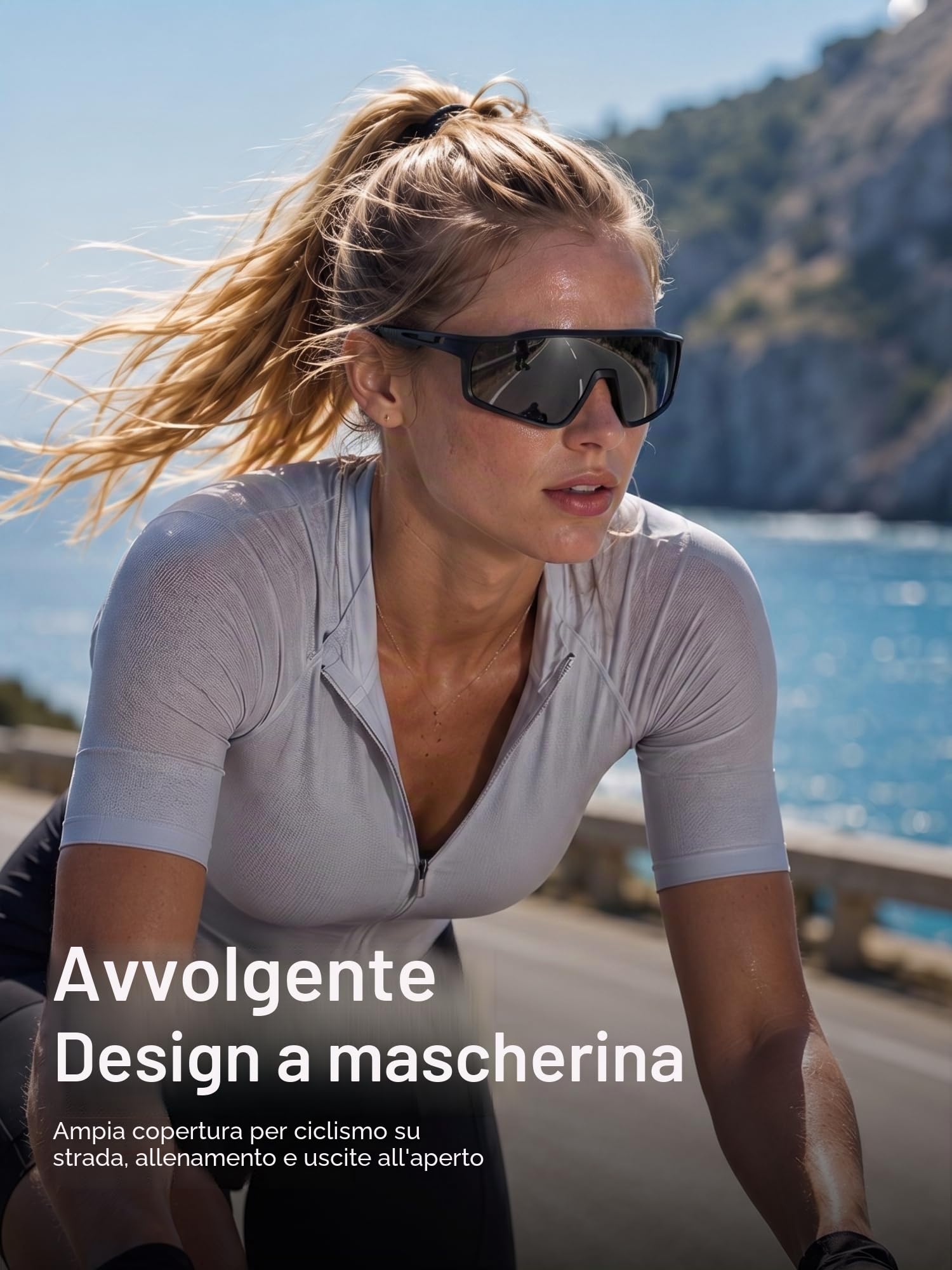 SCVCN Occhiali da Ciclismo Uomo Donna UV400, Occhiali Sportivi con Lente PC a Schermo Ampio e Naselli Regolabili per Bici, MTB e Corsa S1413