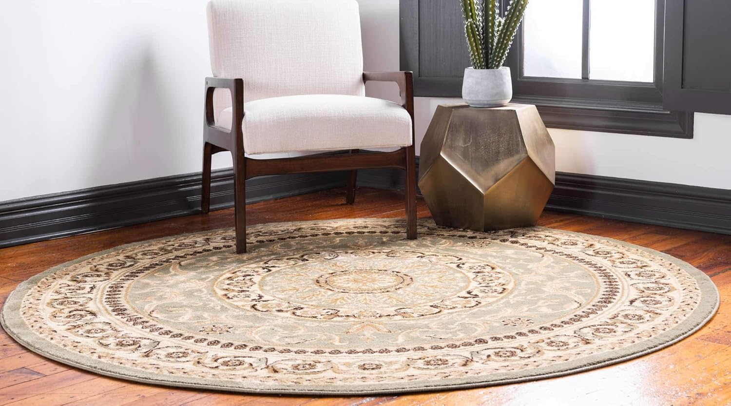 Unique Loom Versailles Collection Traditional Classic Medallion Floral Motif Area Rug (6' 0 x 6' 0 Round, Green/ Ivory)