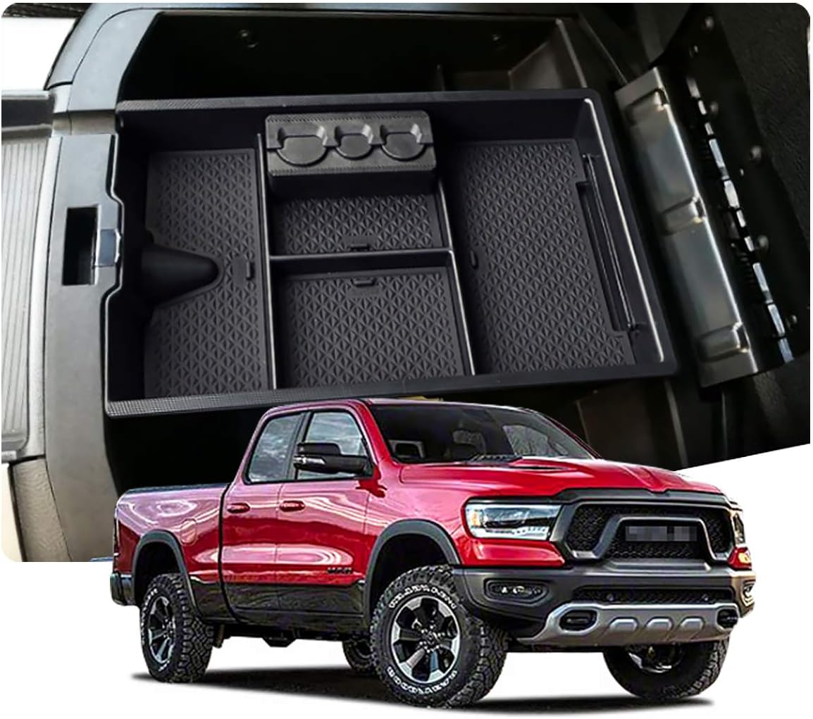 LFOTPP Center Console Organizer for 2009-2018 D*odge Ram 1500 2500HD 3500HD Armrest Storage Box Tray ABS Material for RAM Accessories Interior Sunglasses Holder Secondary Storage Box Glove Pallet