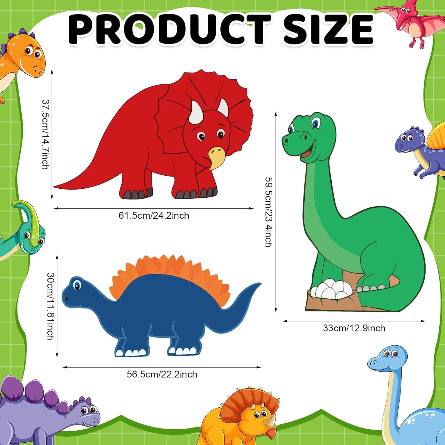 Gemscream 3 Pcs Large Dinosaur Baby Shower Decorations Cartoon Dinosaur Cardboard Standup Cutout Backdrop Jurassic Theme Birthday Party Decoration Dino Photobooth Props Supplies