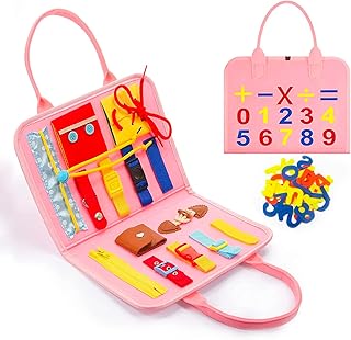 COOZi Montessori Sensory Toys Toddler Essential Activity Busy Board in Pink – Must Have Preschool Classroom Learning Resources Baby Travel Toy | Perfect Educational Activities Gift for 1-4 Years Old