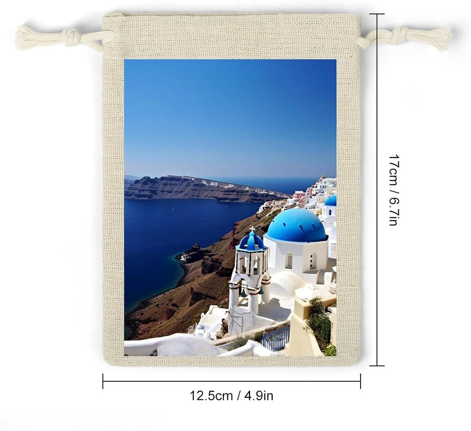 LLUTSNTH 8-Pack Santorini Greek Island Sea View Drawstring Gift Bags Reusable Burlap Party Favors Bags for Holiday, Storage & Decor image 2