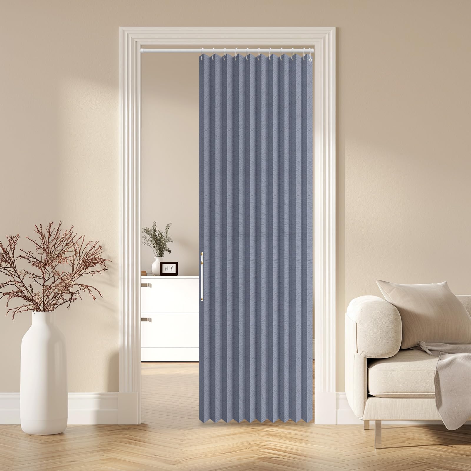 AJAZZ Blackout Magnetic Door Curtain Accordion Doors Interior Closet Door Curtain Invisible for Bedroom Room Living Room Doorway, Dark Blue 52" W x 78" L, 1 Panel