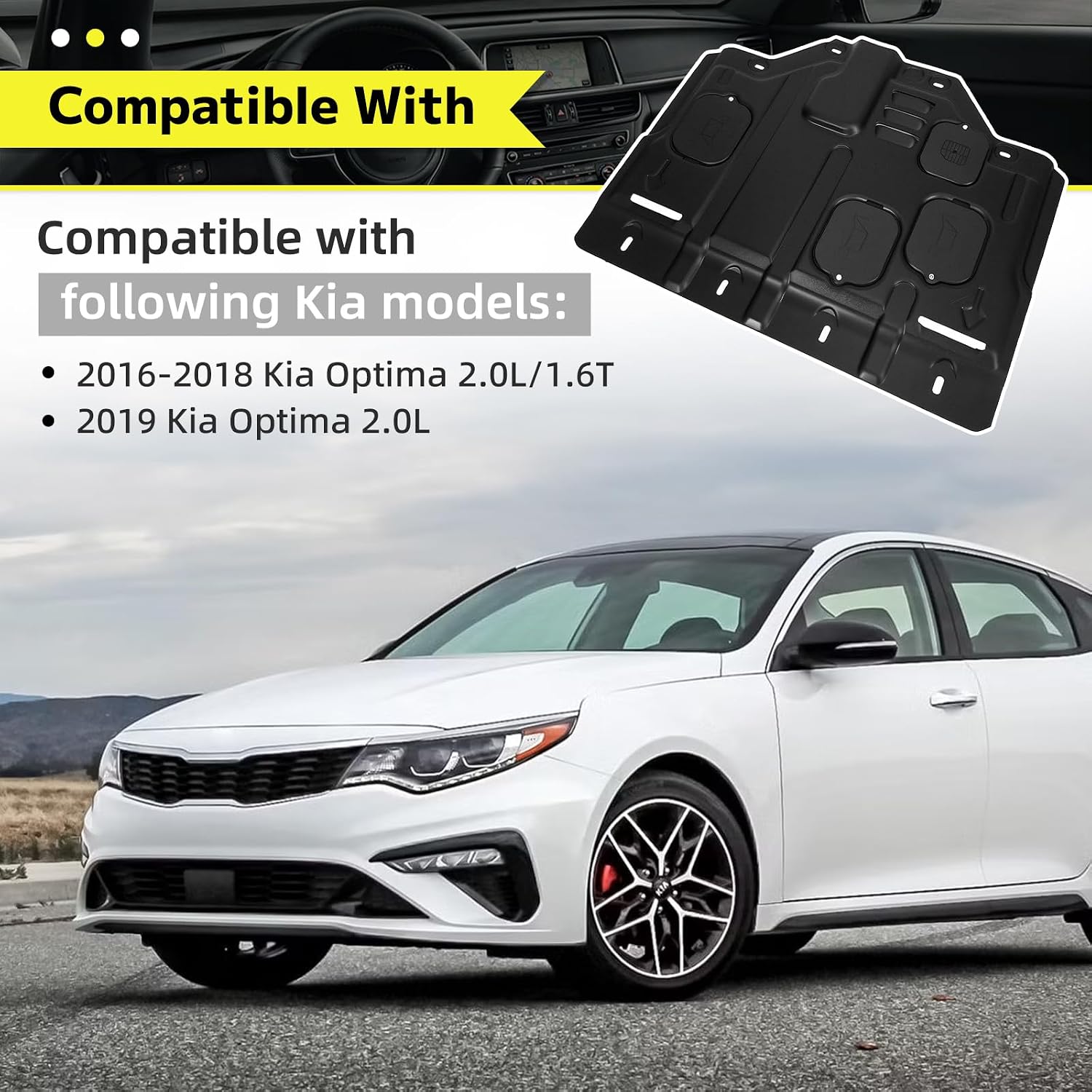 Front Engine Splash Shield Compatible with Kia Optima 2016 2017 2018 2019 2.0L/1.6T, Under Car Splash Shield Lower Cover