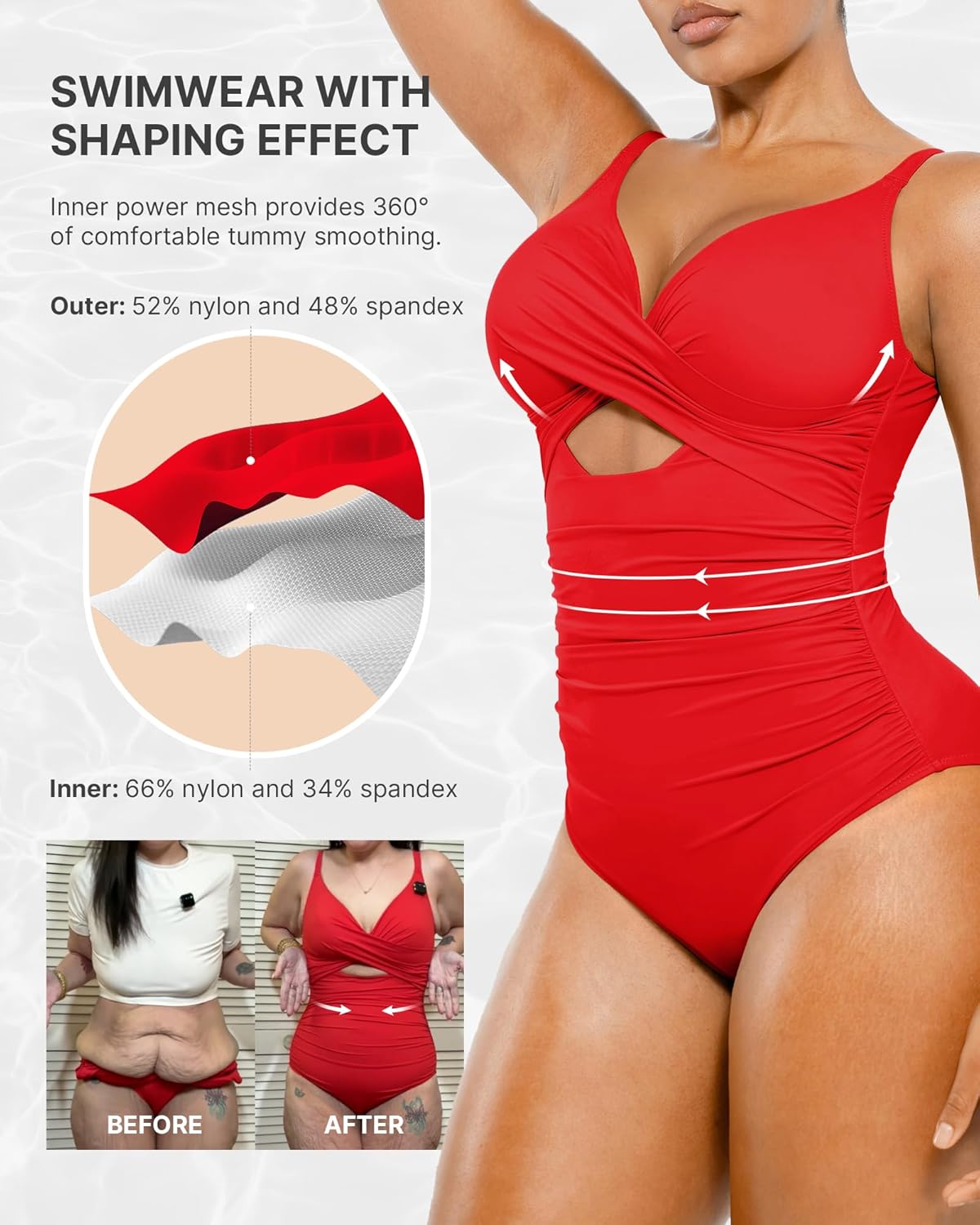 SHAPELLX Tummy Control Swimsuits Women V Neck One Piece Bathing Suit Ruched Push Up Slimming Swimwear Built-in Bra - Image 5