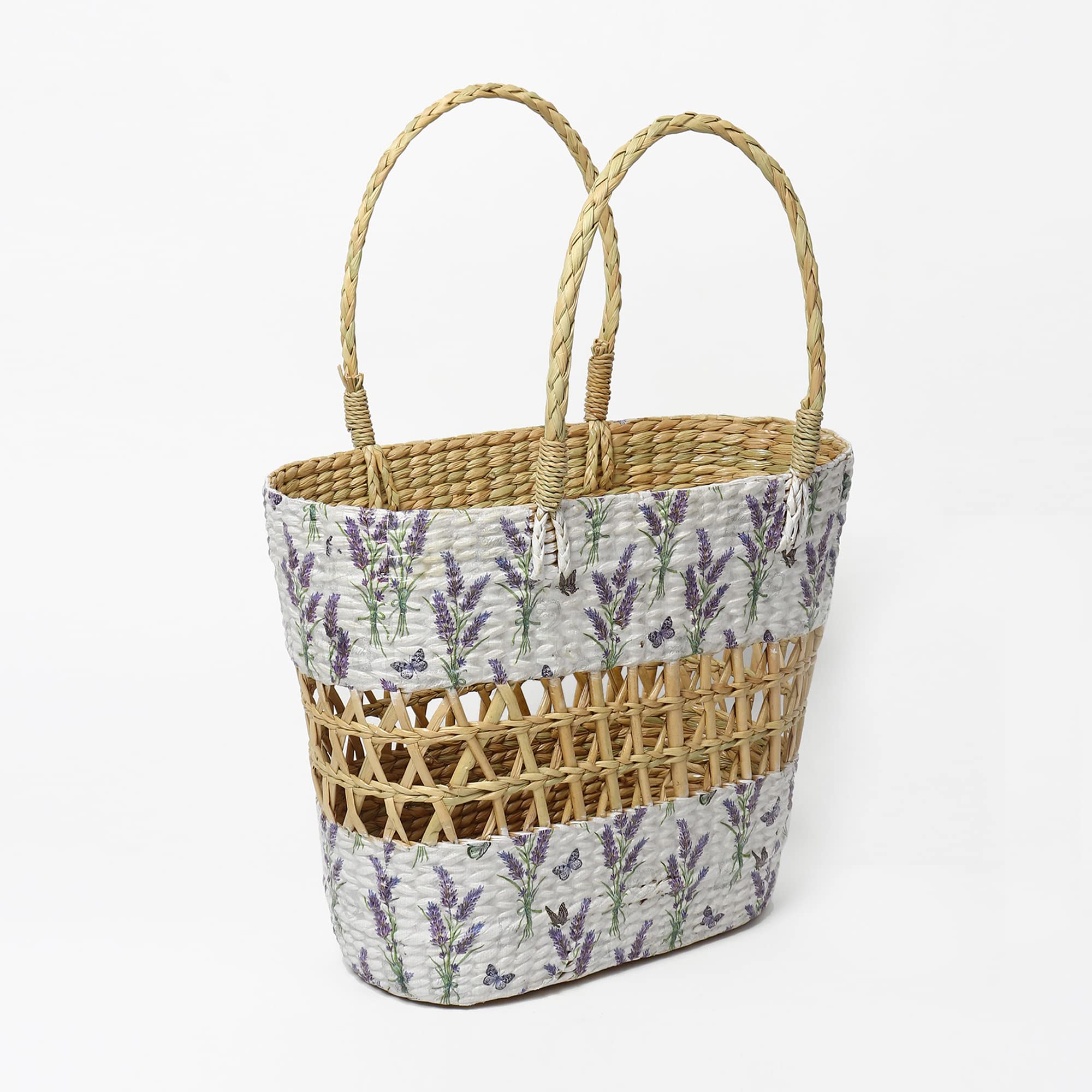 Habere India-All the Cultures Fabricating India Jute Handbag | Carry Tote Bag for Women | Shopping Basket | storage baskets | Lunch Basket |Seagrass Jali Shopping Bag - Oval (Multi Color 1) 1
