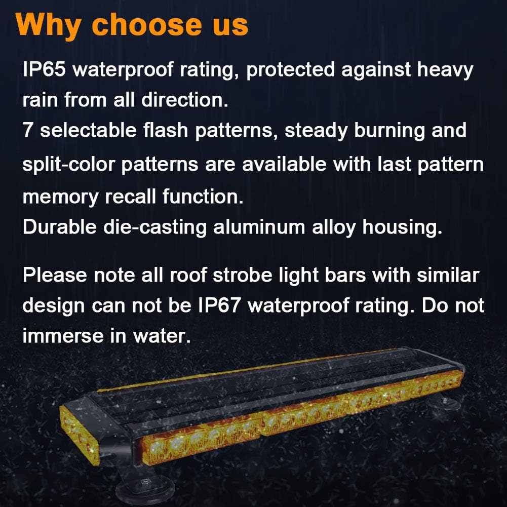 AT-HAIHAN Waterproof 56W Magnetic Rooftop Amber LED Strobe Light Bar for Trucks Snow Plows Construction Vehicles Safety Flashing Warning Lighting
