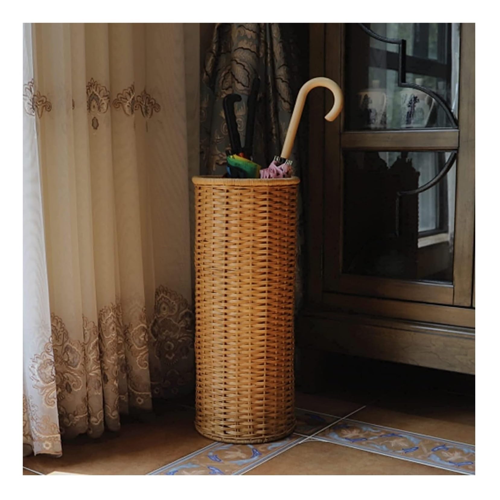 Portaombrelli In Rattan Esagonale Intrecciato – Con Vassoio Acqua, Portaoggetti Per Ingresso, Corridoio O Ufficio