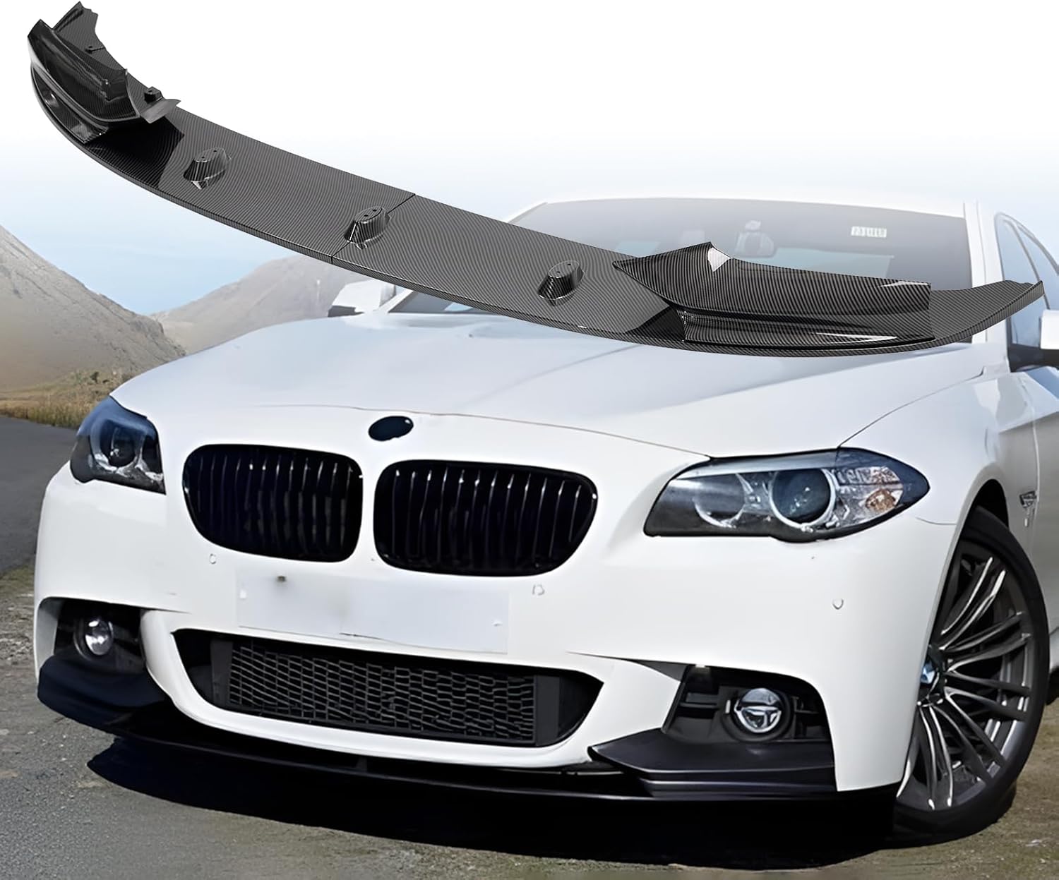 Front Bumper Spoiler Lip Compatible with 2011-2016 BMW F10 F18 5 Series M Sport 528i 535i 550i Front Splitter Spoiler, Carbon Fiber Style