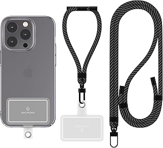[2 Packs] Sinjimoru Cell Phone Lanyard for Phone Case, Adjustable Phone Lanyard and Wrist Strap for Key Holder, ID Card Holder, and Phone Holder. Sinjimoru Strap Series Carbon Black